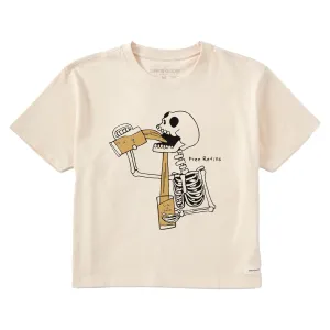 Women's Free Refills Skeleton Short Sleeve Crusher Boxy Tee Life is Good