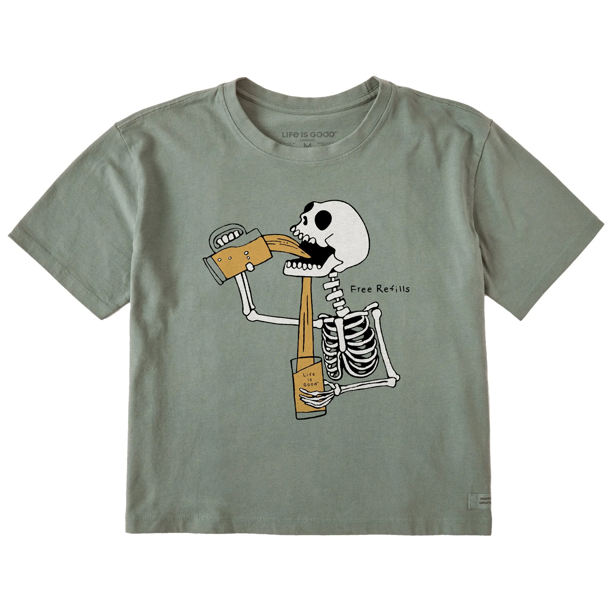 Women's Free Refills Skeleton Short Sleeve Crusher Boxy Tee Life is Good