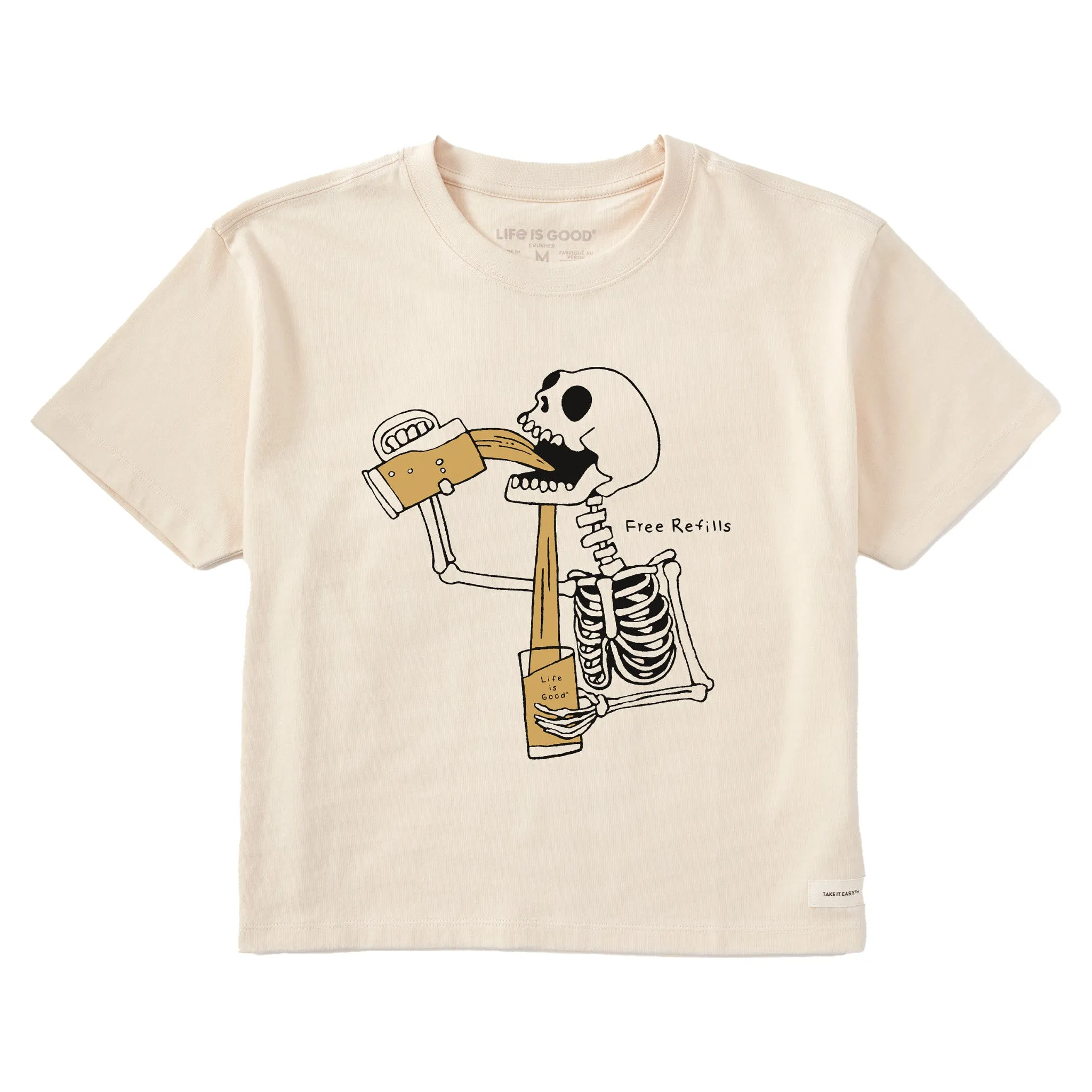 Women's Free Refills Skeleton Short Sleeve Crusher Boxy Tee Life is Good