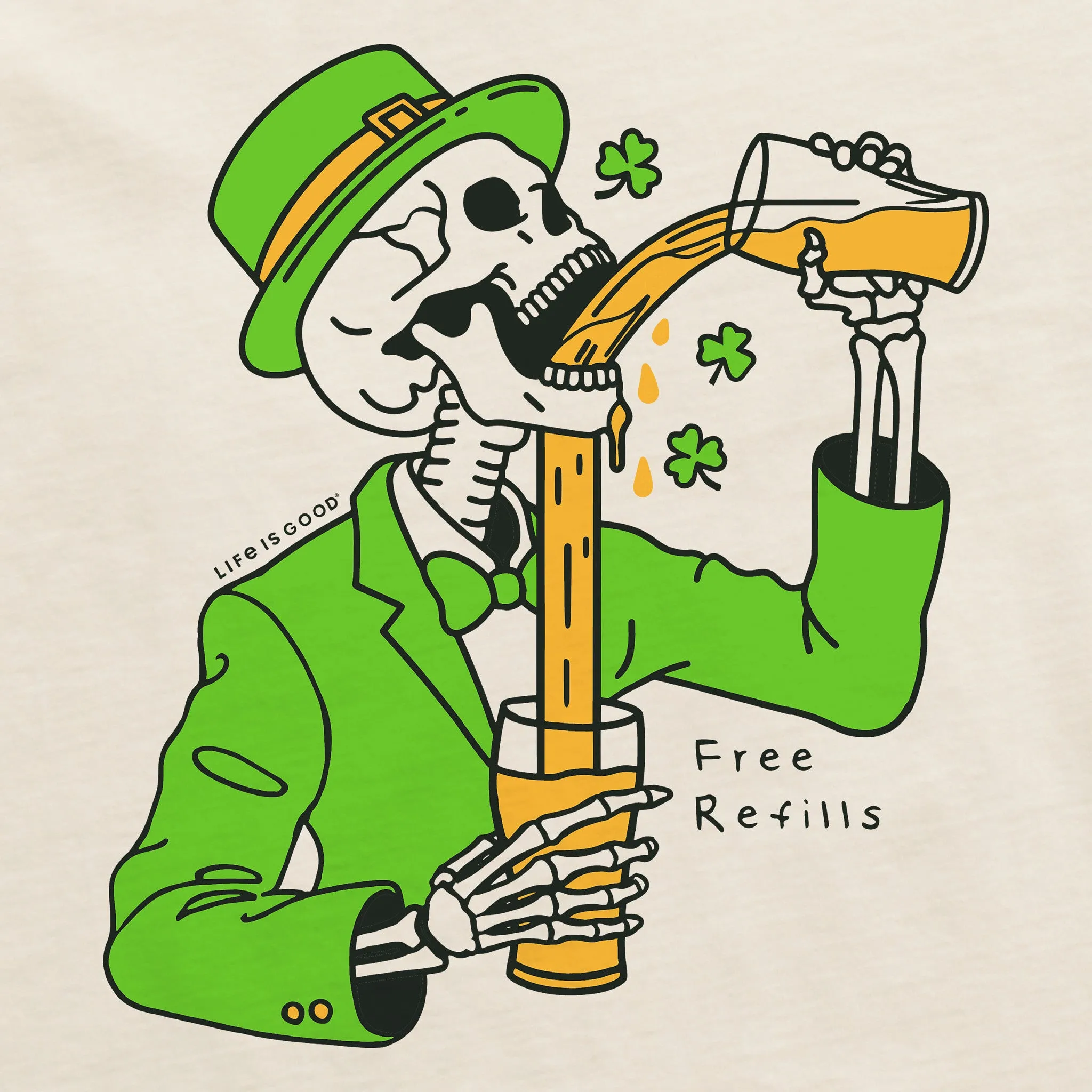 Women's Free Refills St. Patrick's Day Short Sleeve Crusher Tee Life is Good