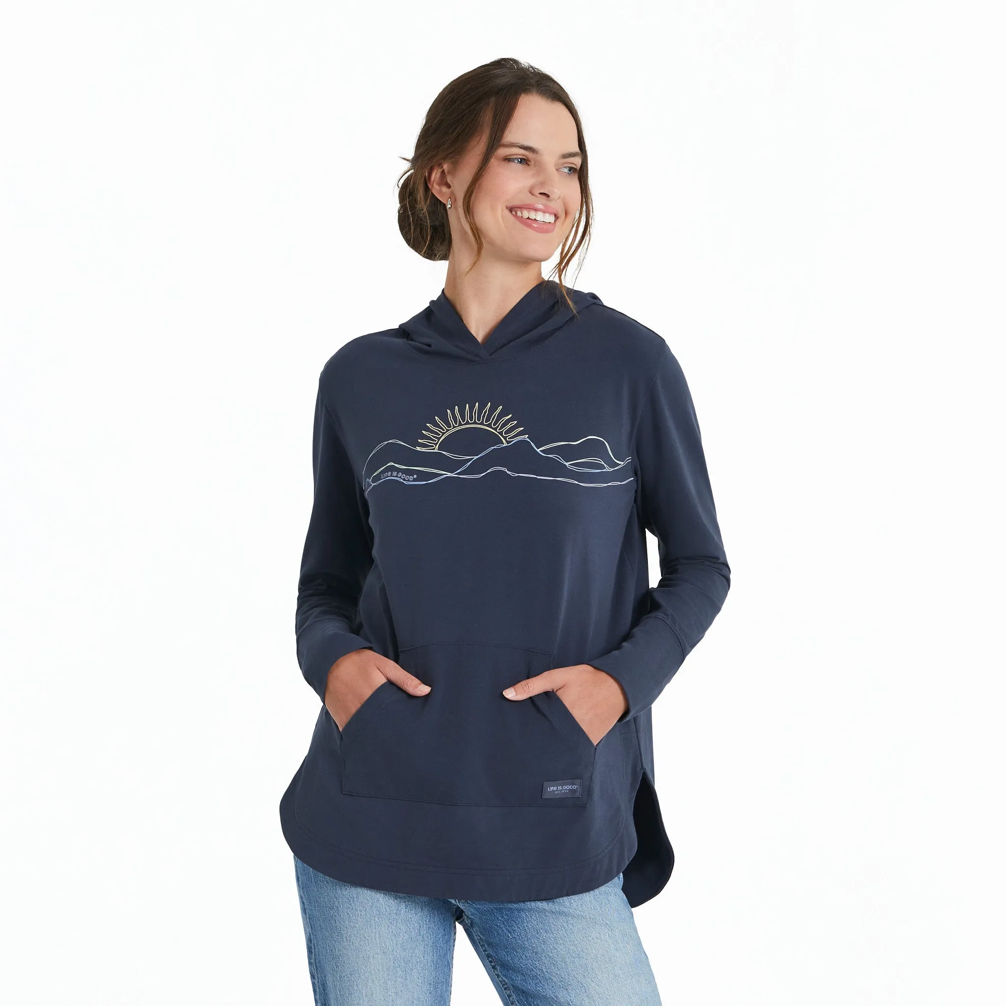 Women's Freehand Mountain Sun Crusher-FLEX Hoodie Tunic Life is Good