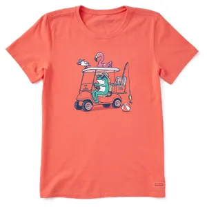 Women's Frog and Flamingo Golf Cart Short Sleeve Crusher Tee Life is Good