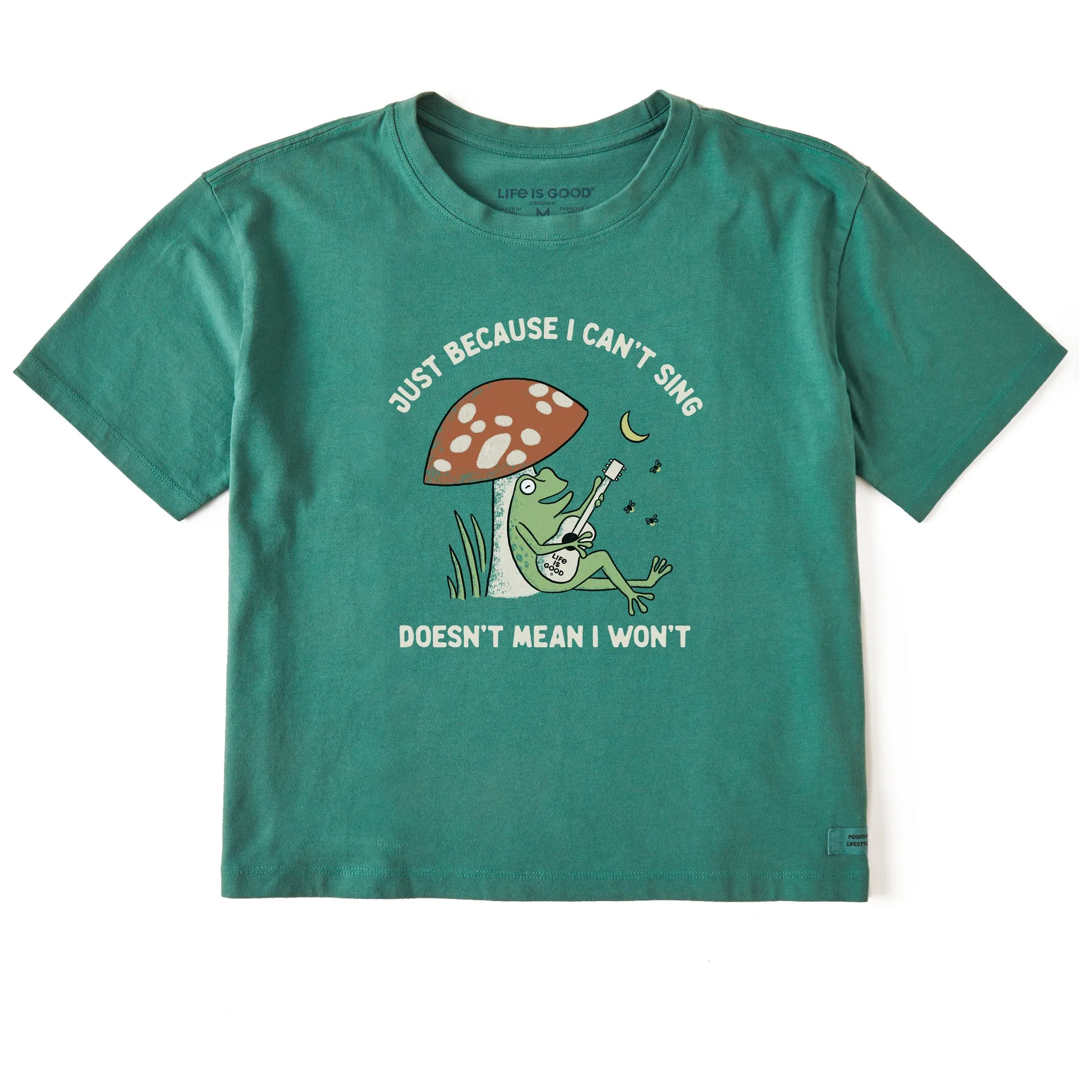 Women's Frog Can't Sing Guitar Short Sleeve Crusher Boxy Tee Life is Good