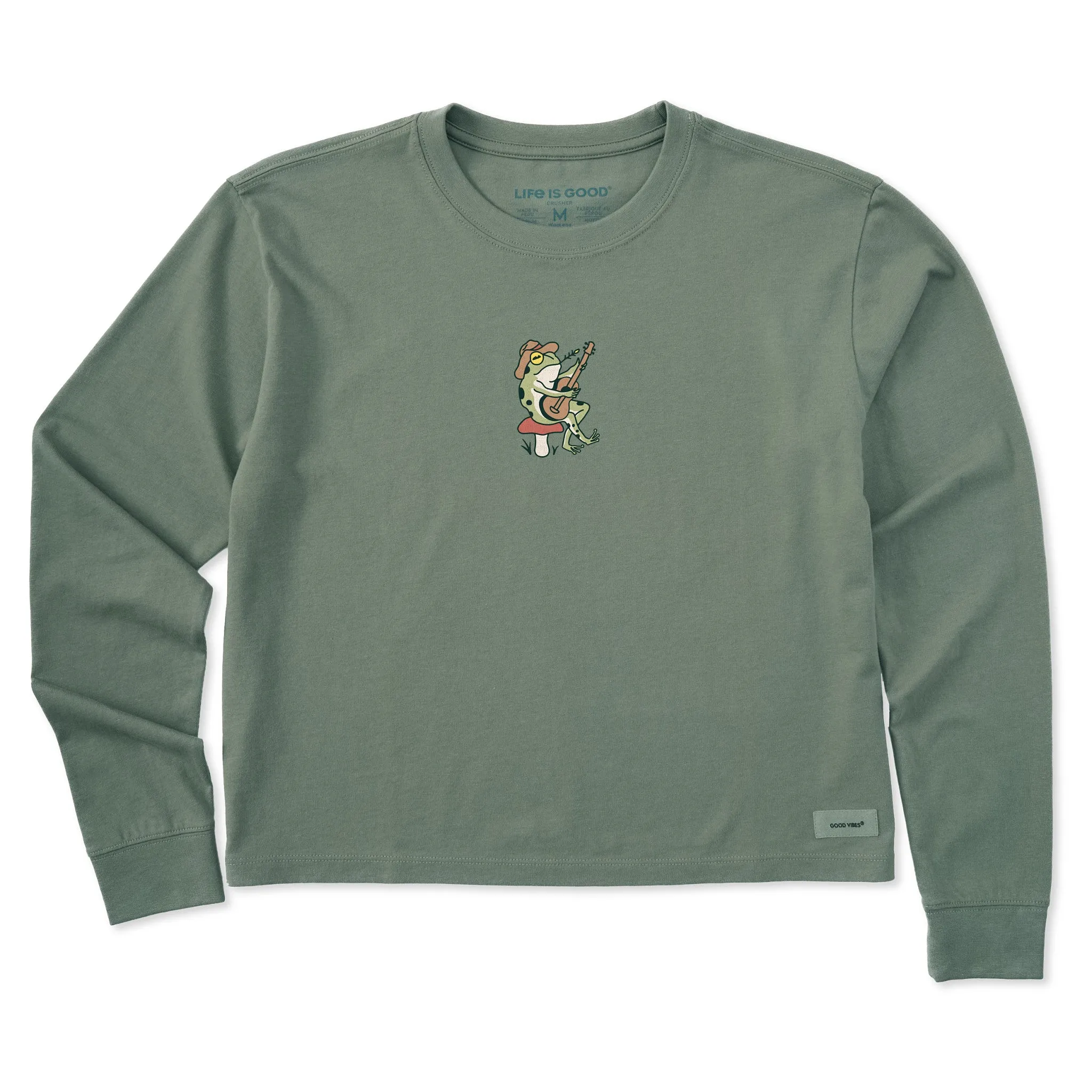Women's Frog Guitar Long Sleeve Crusher Boxy Tee Life is Good