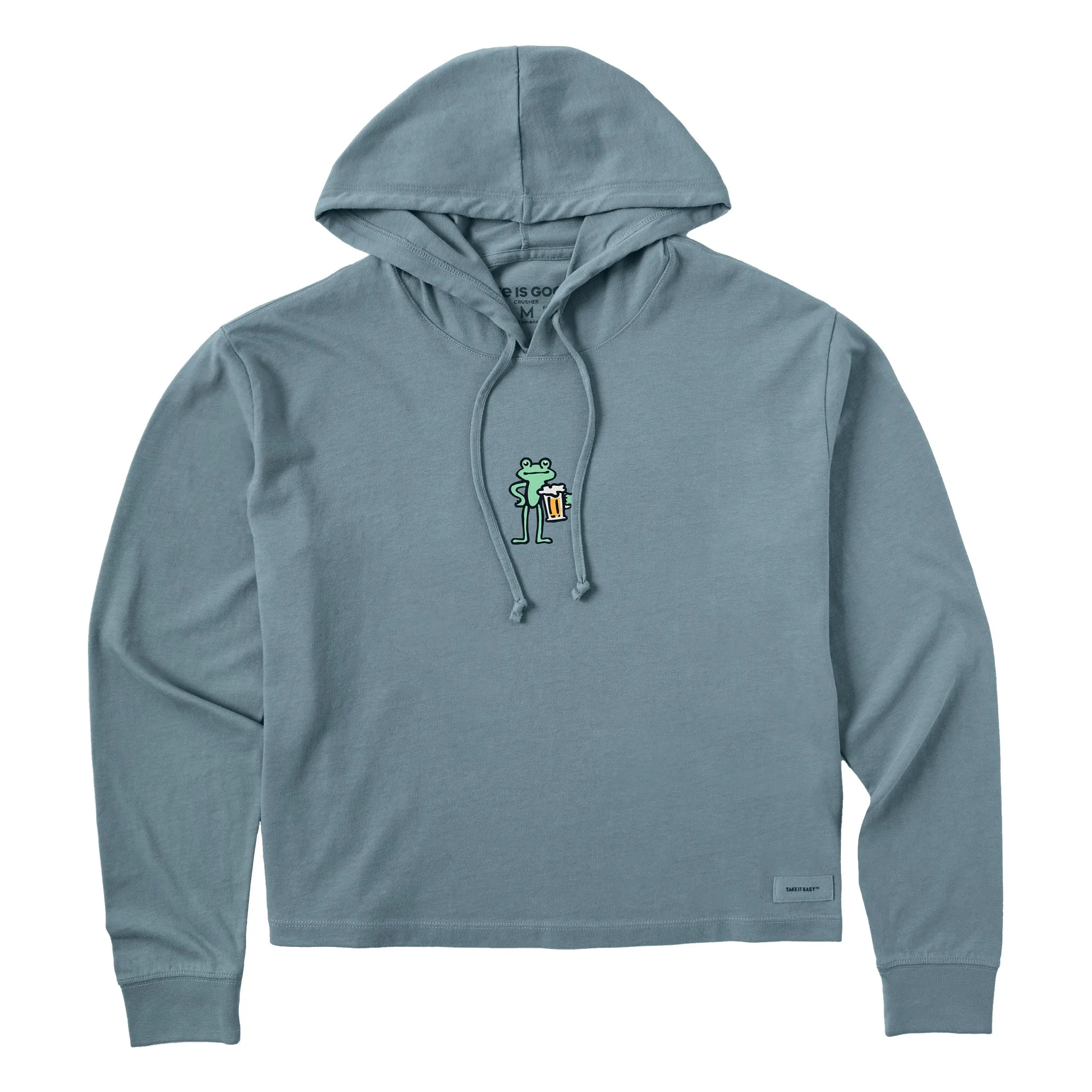 Women's Frog with Beer Crusher Boxy Hoodie Life is Good