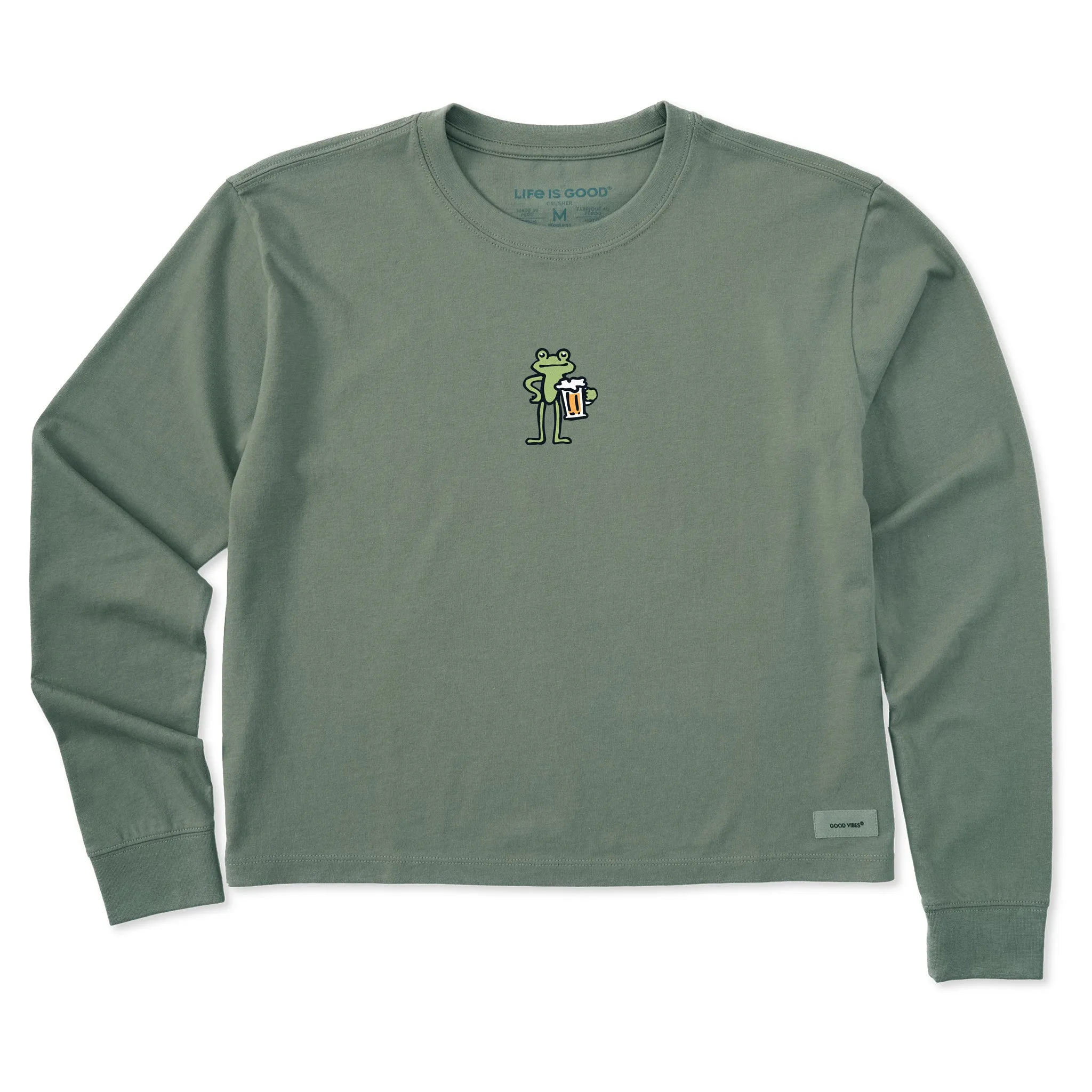 Women's Frog with Beer Long Sleeve Crusher Boxy Tee Life is Good