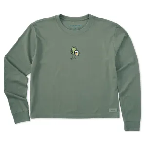 Women's Frog with Beer Long Sleeve Crusher Boxy Tee Life is Good