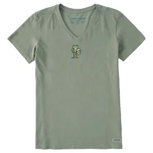 Women's Frog with Beer Short Sleeve Crusher Vee Life is Good