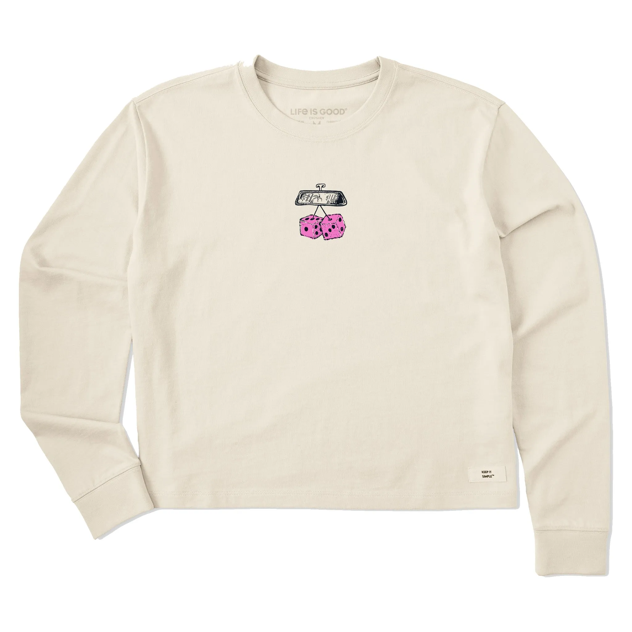 Women's Fuzzy Dice Mini Long Sleeve Crusher Boxy Tee Life is Good