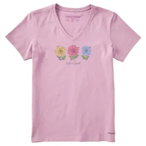 Women's Genuine 3 Dahlias Short Sleeve Vee Life is Good
