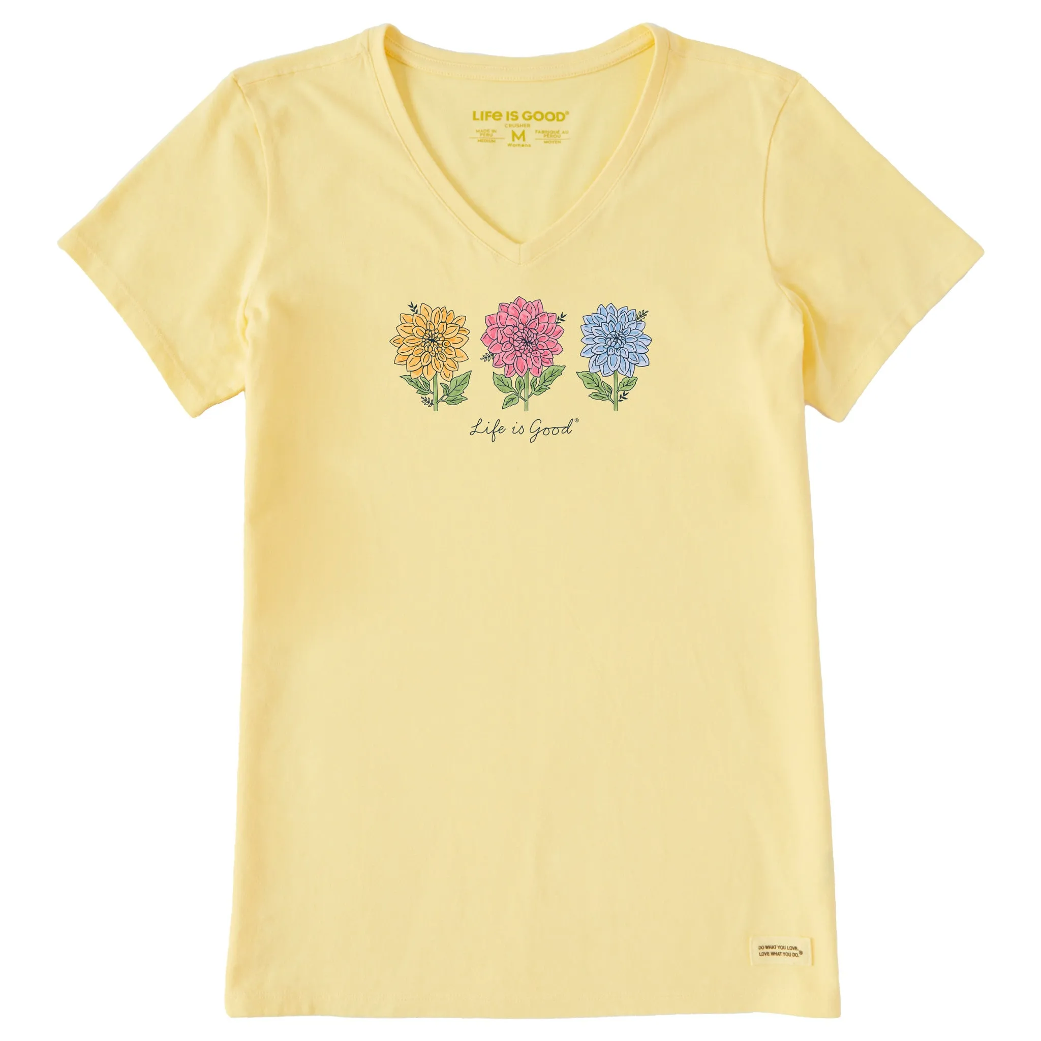 Women's Genuine 3 Dahlias Short Sleeve Vee Life is Good