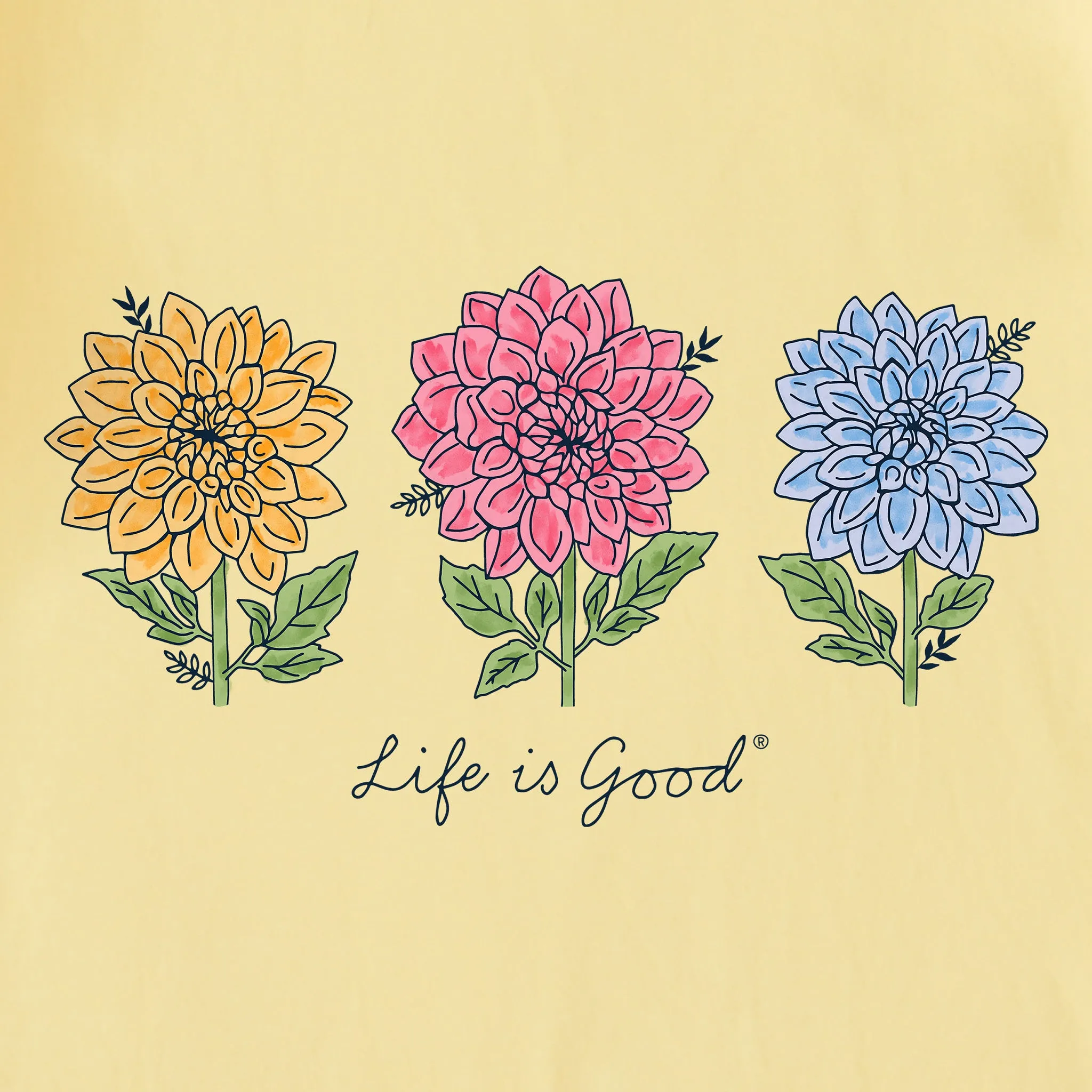 Women's Genuine 3 Dahlias Short Sleeve Vee Life is Good