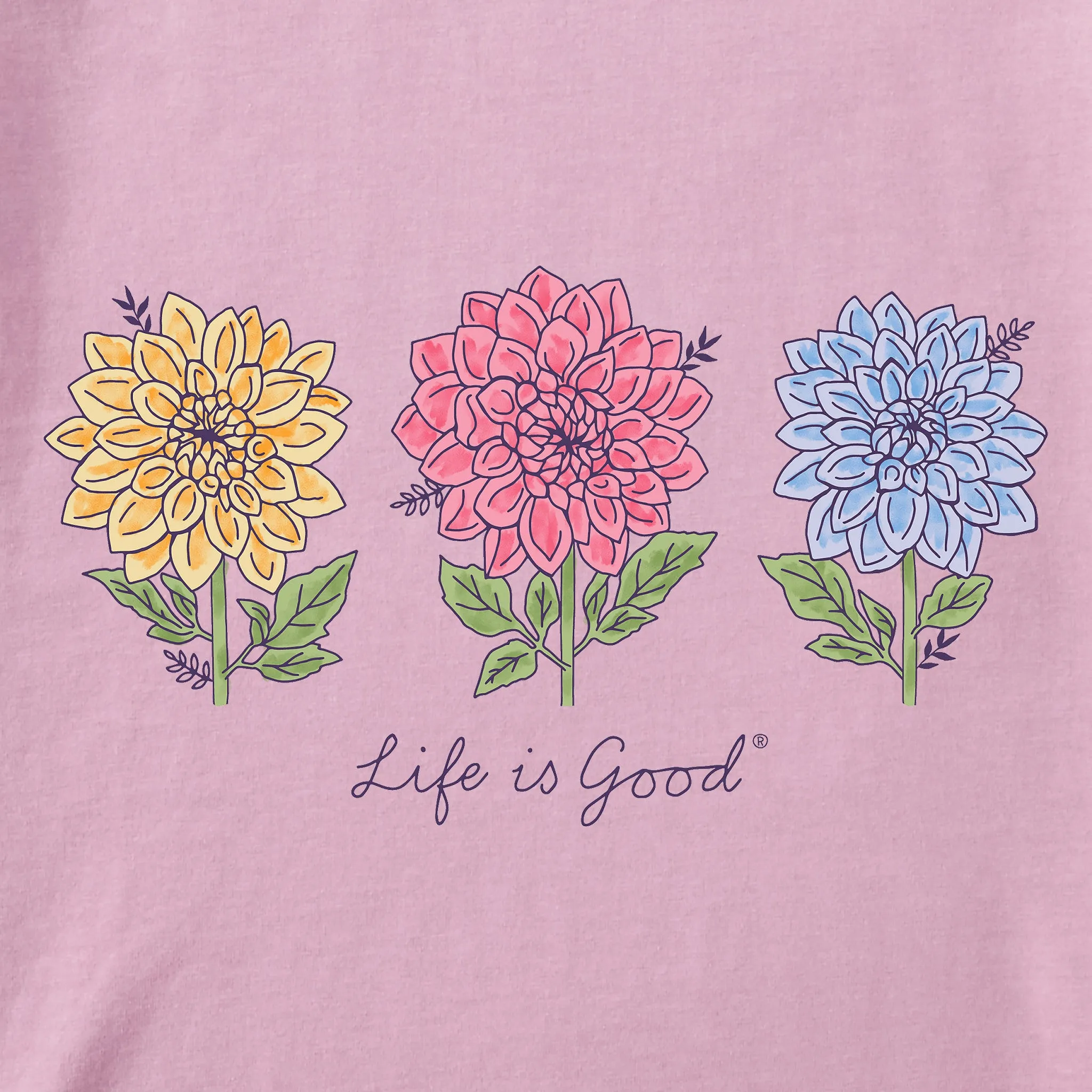 Women's Genuine 3 Dahlias Short Sleeve Vee Life is Good