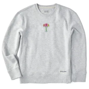 Women's Gerbera Flower Jar Simply True Fleece Crew Life is Good