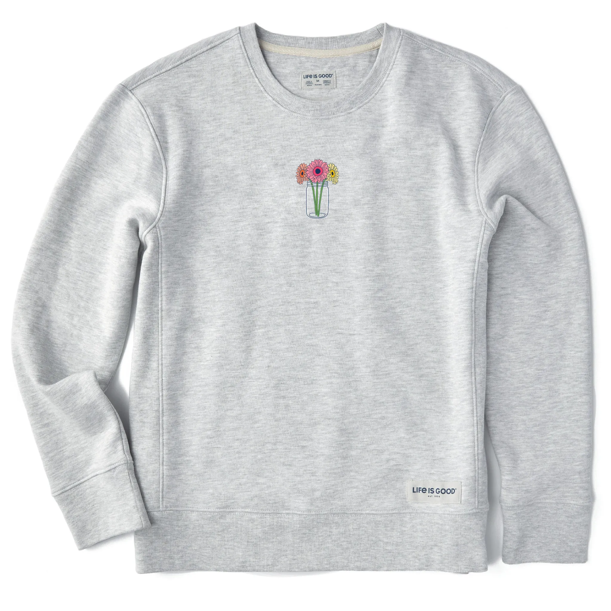 Women's Gerbera Flower Jar Simply True Fleece Crew Life is Good