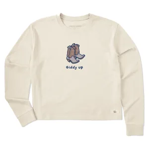 Women's Giddy Up Cowboy Boots Long Sleeve Crusher Boxy Tee Life is Good