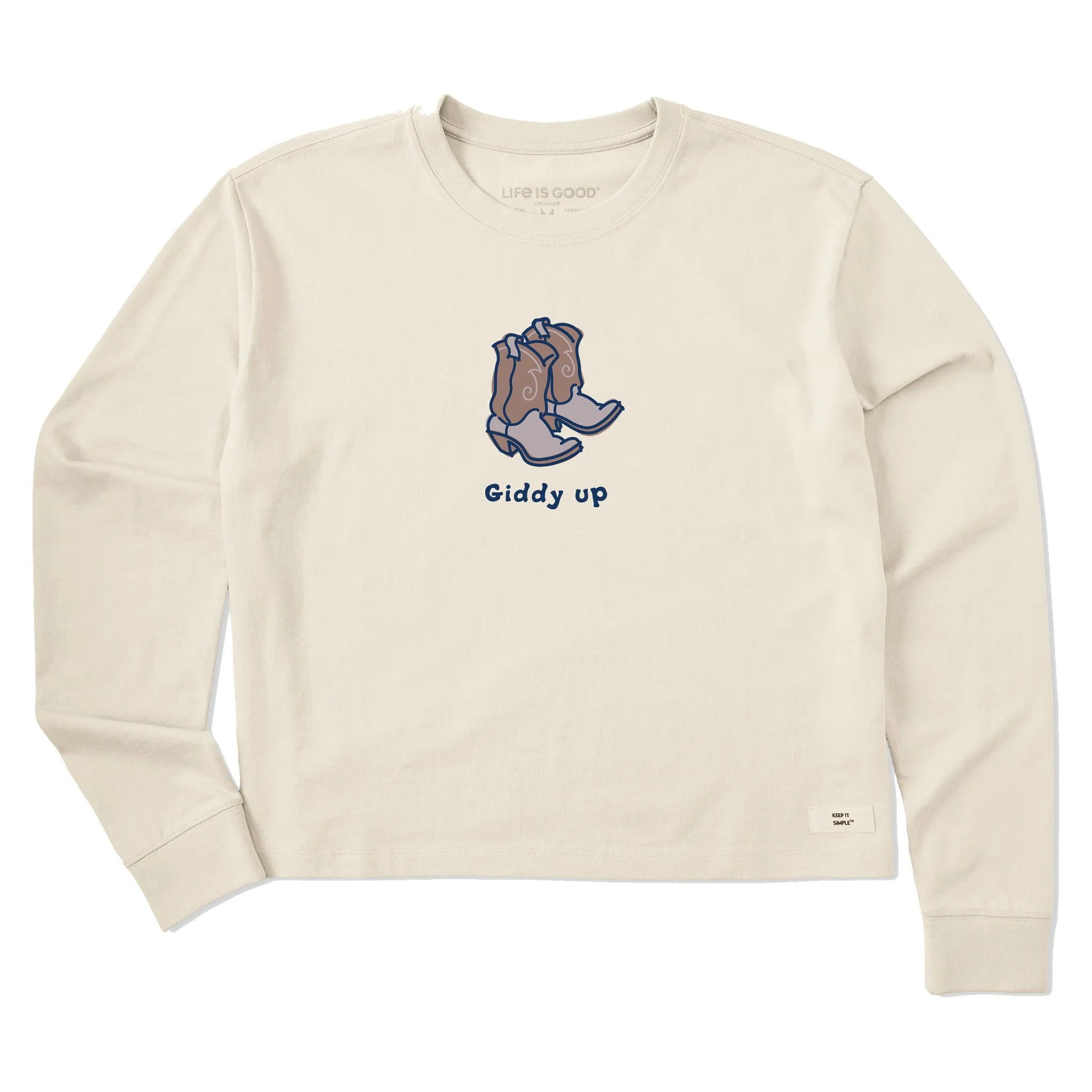 Women's Giddy Up Cowboy Boots Long Sleeve Crusher Boxy Tee Life is Good