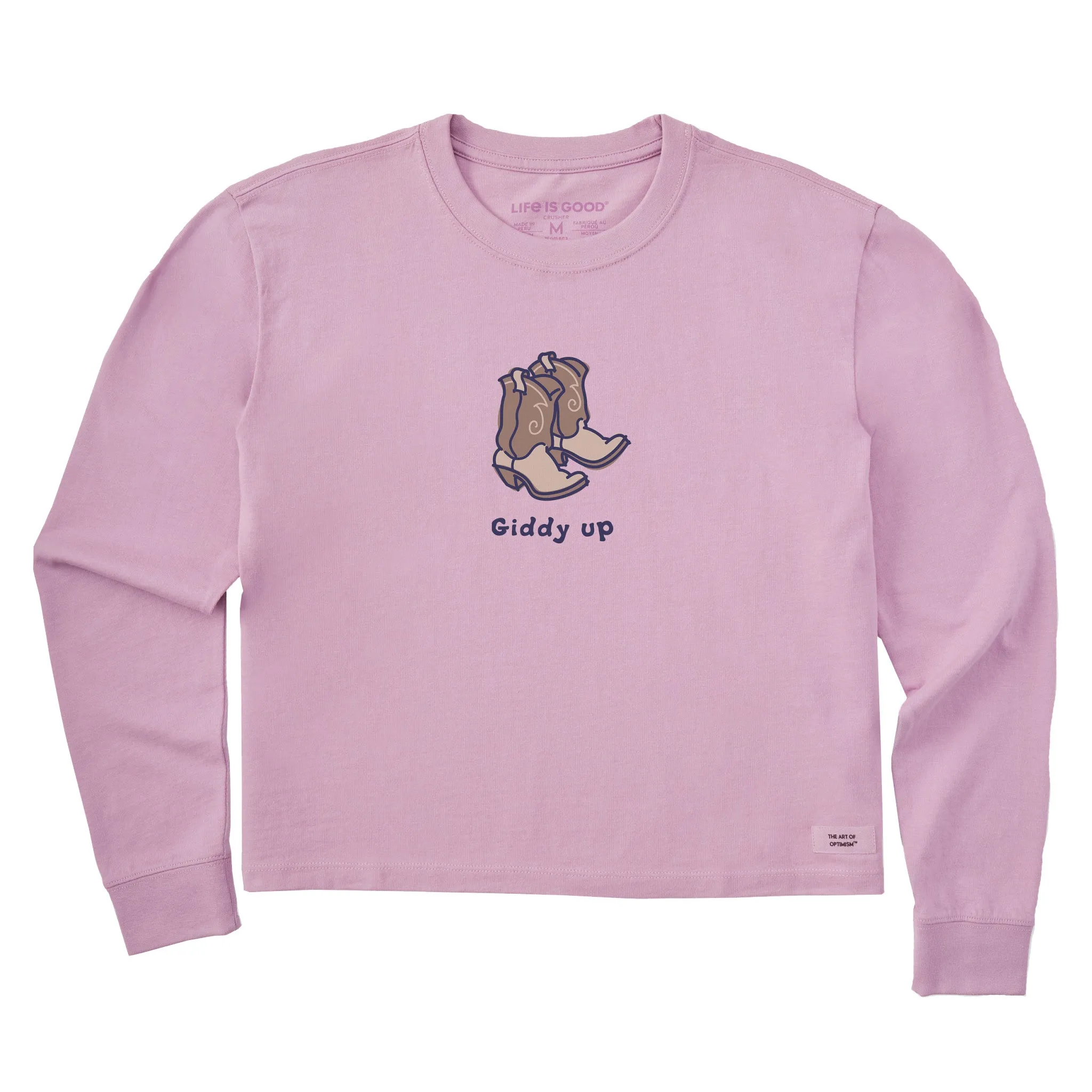 Women's Giddy Up Cowboy Boots Long Sleeve Crusher Boxy Tee Life is Good
