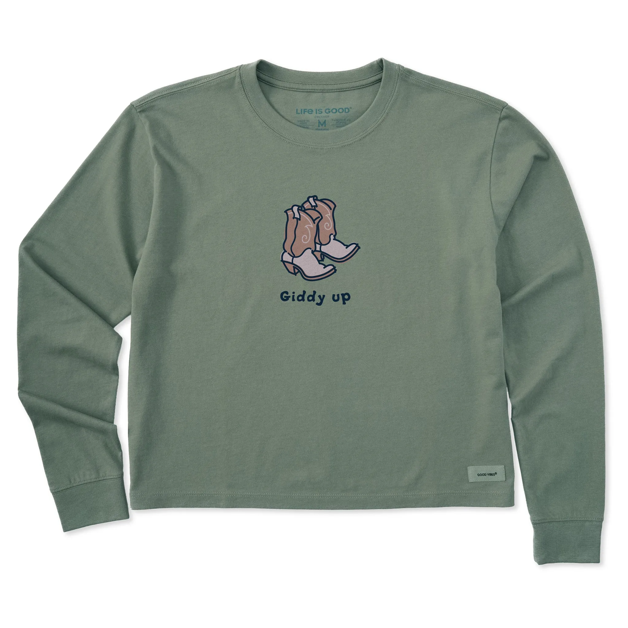 Women's Giddy Up Cowboy Boots Long Sleeve Crusher Boxy Tee Life is Good