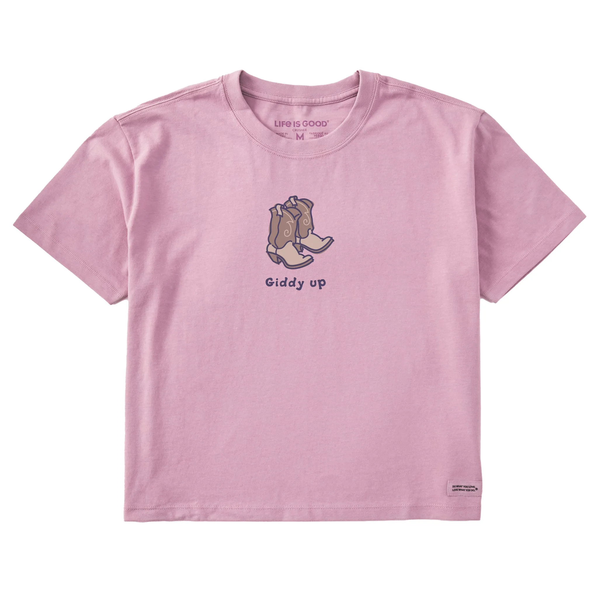 Women's Giddy Up Cowboy Boots Short Sleeve Crusher Boxy Tee Life is Good