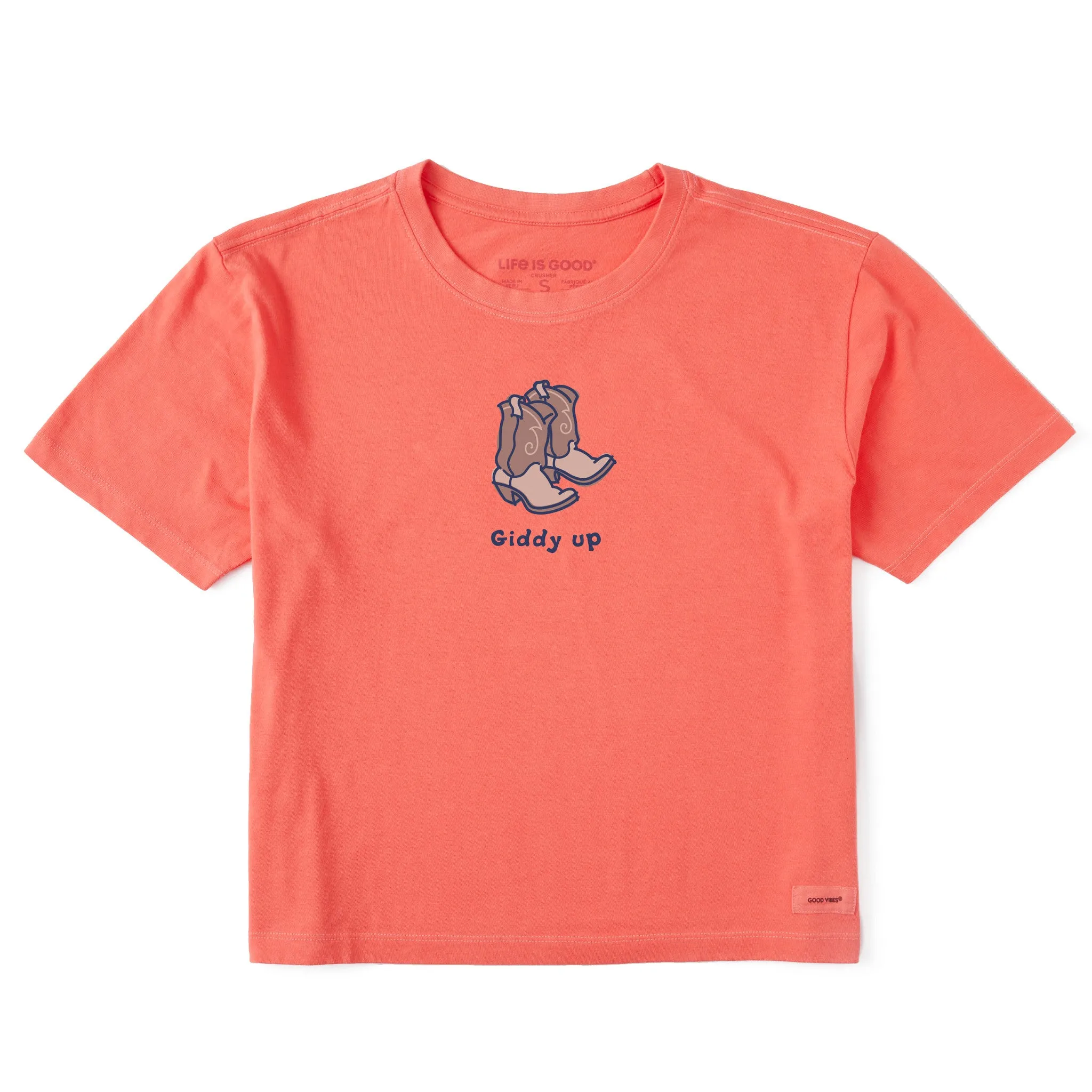 Women's Giddy Up Cowboy Boots Short Sleeve Crusher Boxy Tee Life is Good