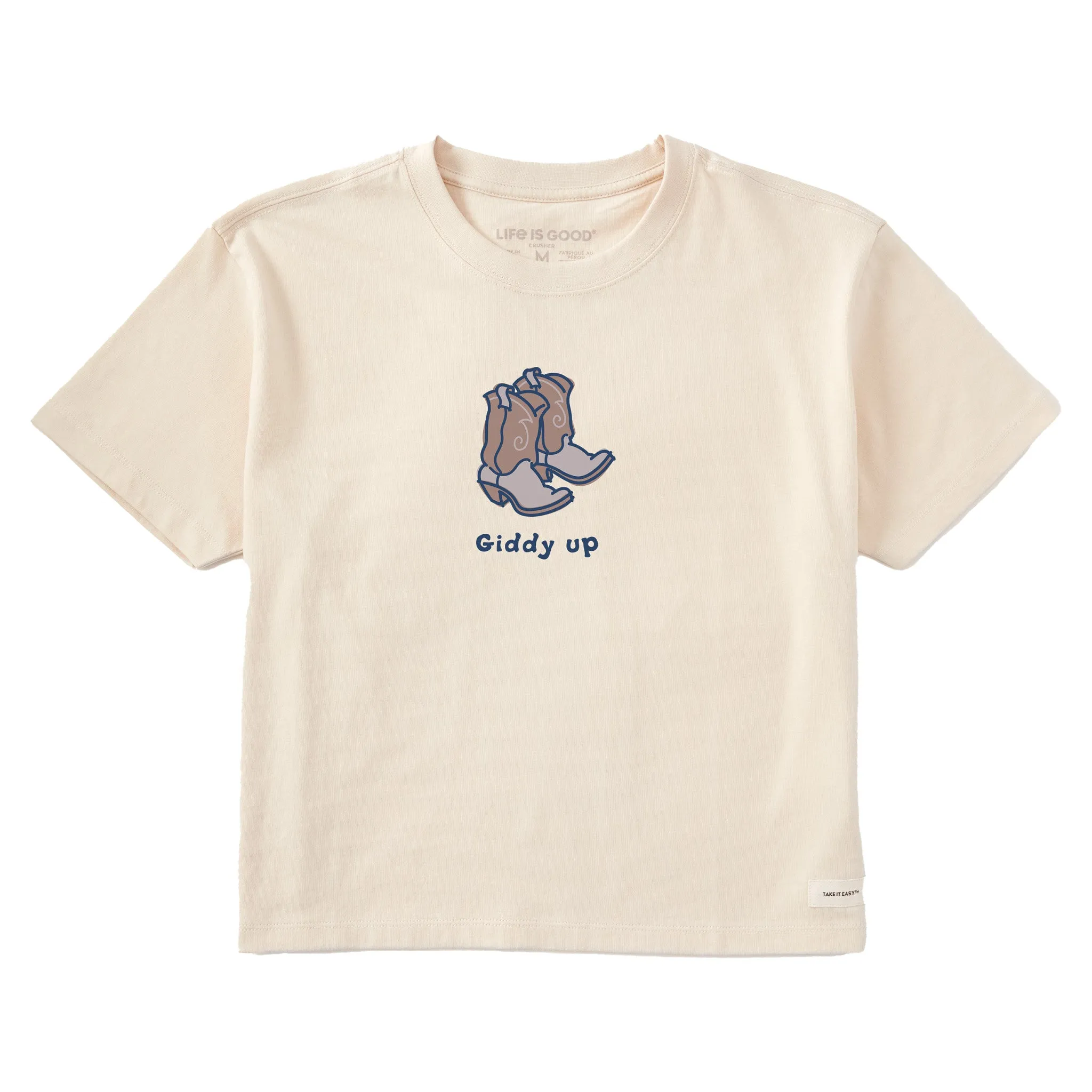 Women's Giddy Up Cowboy Boots Short Sleeve Crusher Boxy Tee Life is Good