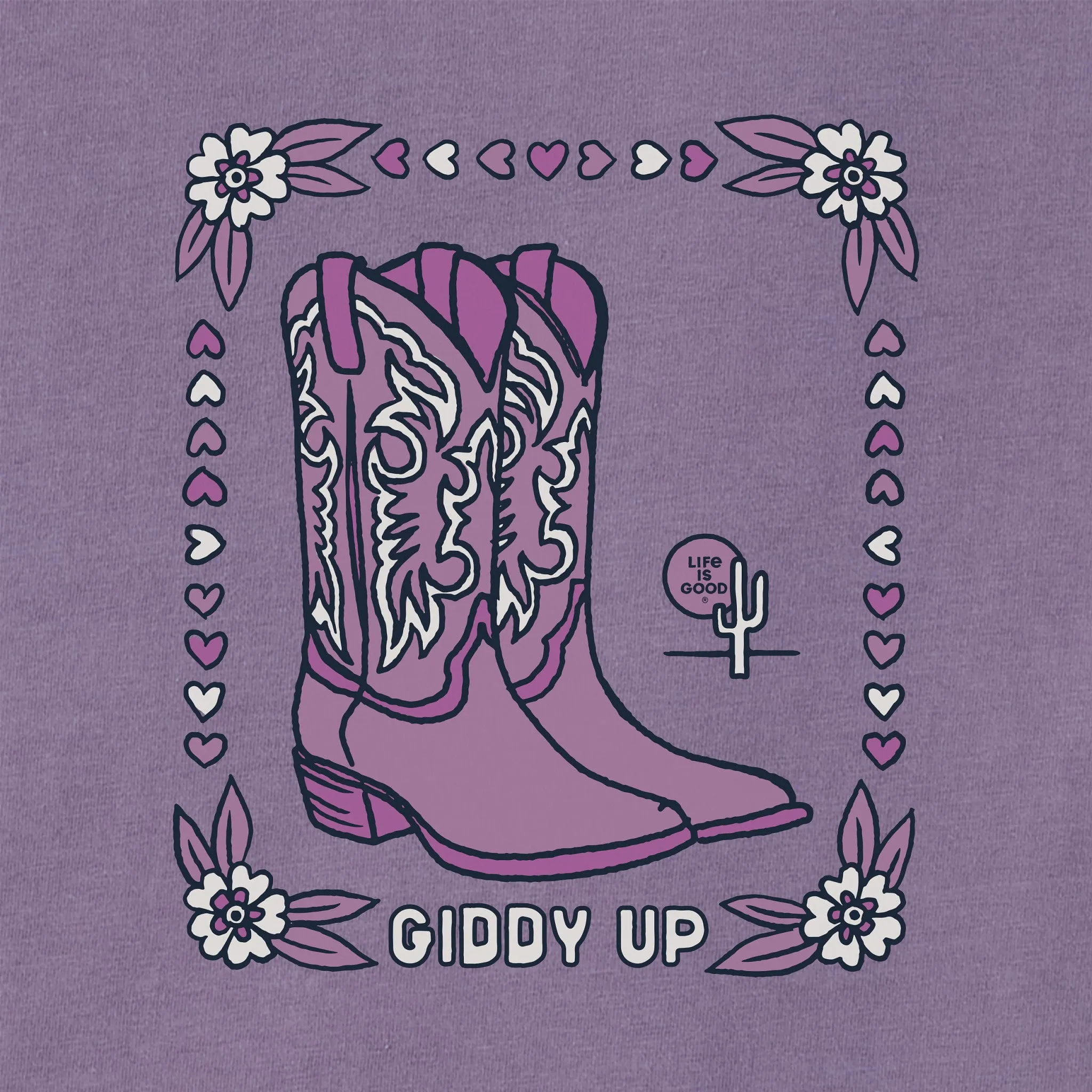 Women's Giddy Up Flora Boots Short Sleeve Crusher Boxy Tee Life is Good