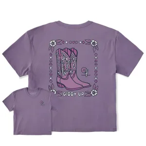 Women's Giddy Up Flora Boots Short Sleeve Crusher Boxy Tee Life is Good