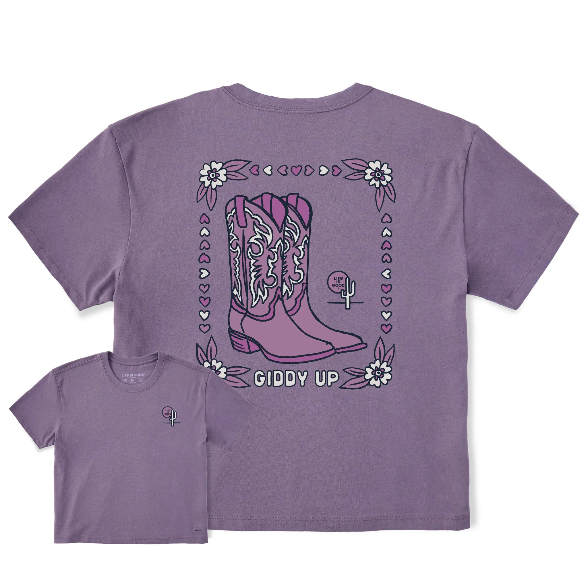 Women's Giddy Up Flora Boots Short Sleeve Crusher Boxy Tee Life is Good