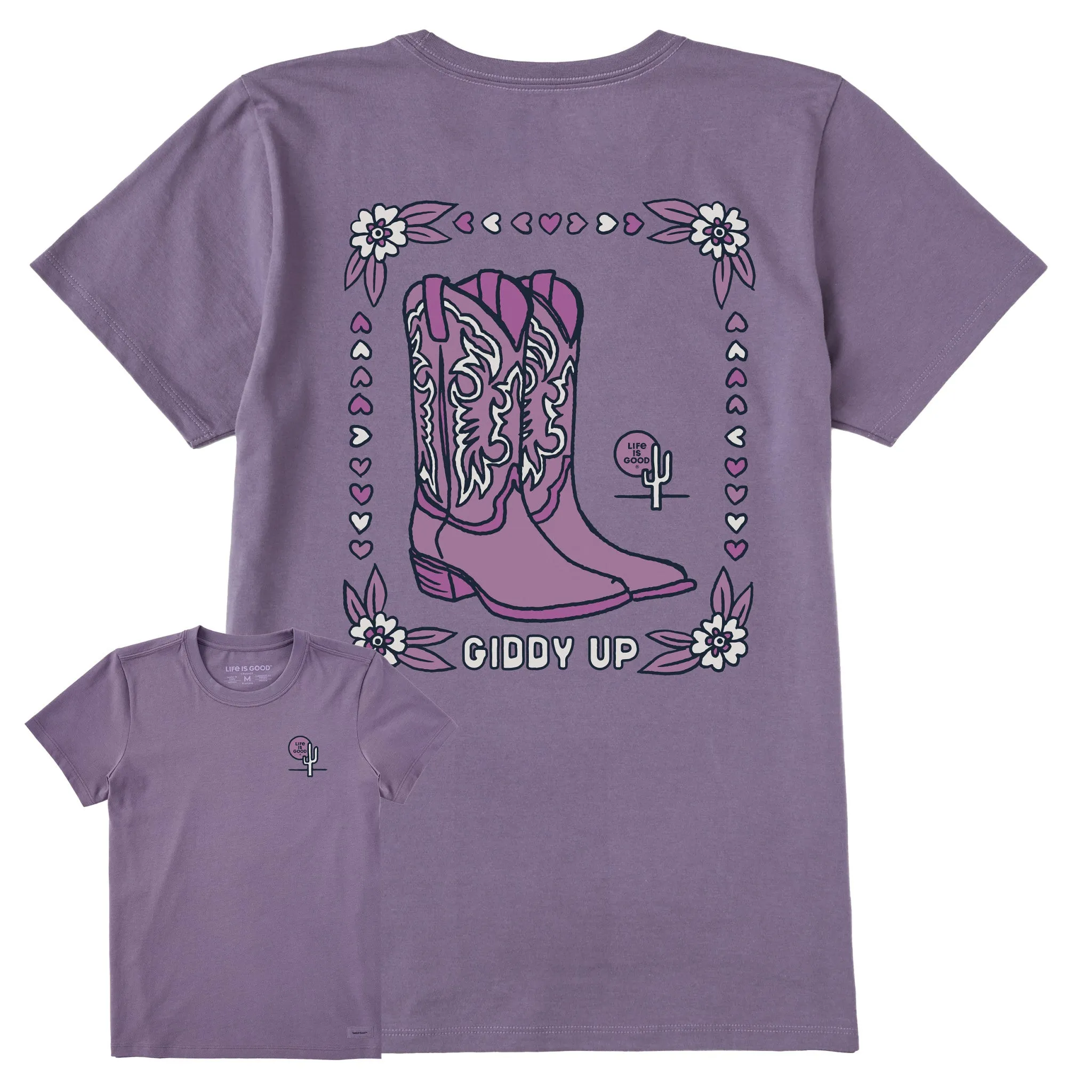Women's Giddy Up Flora Boots Short Sleeve Crusher Tee Life is Good
