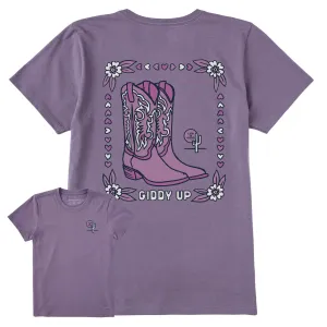 Women's Giddy Up Flora Boots Short Sleeve Crusher Tee Life is Good