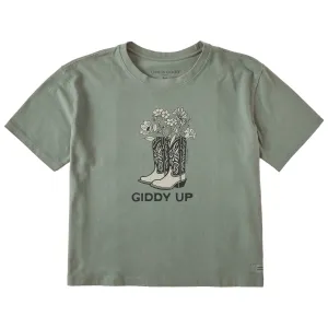 Women's Giddy Up Flower Boots Short Sleeve Crusher Boxy Tee Life is Good