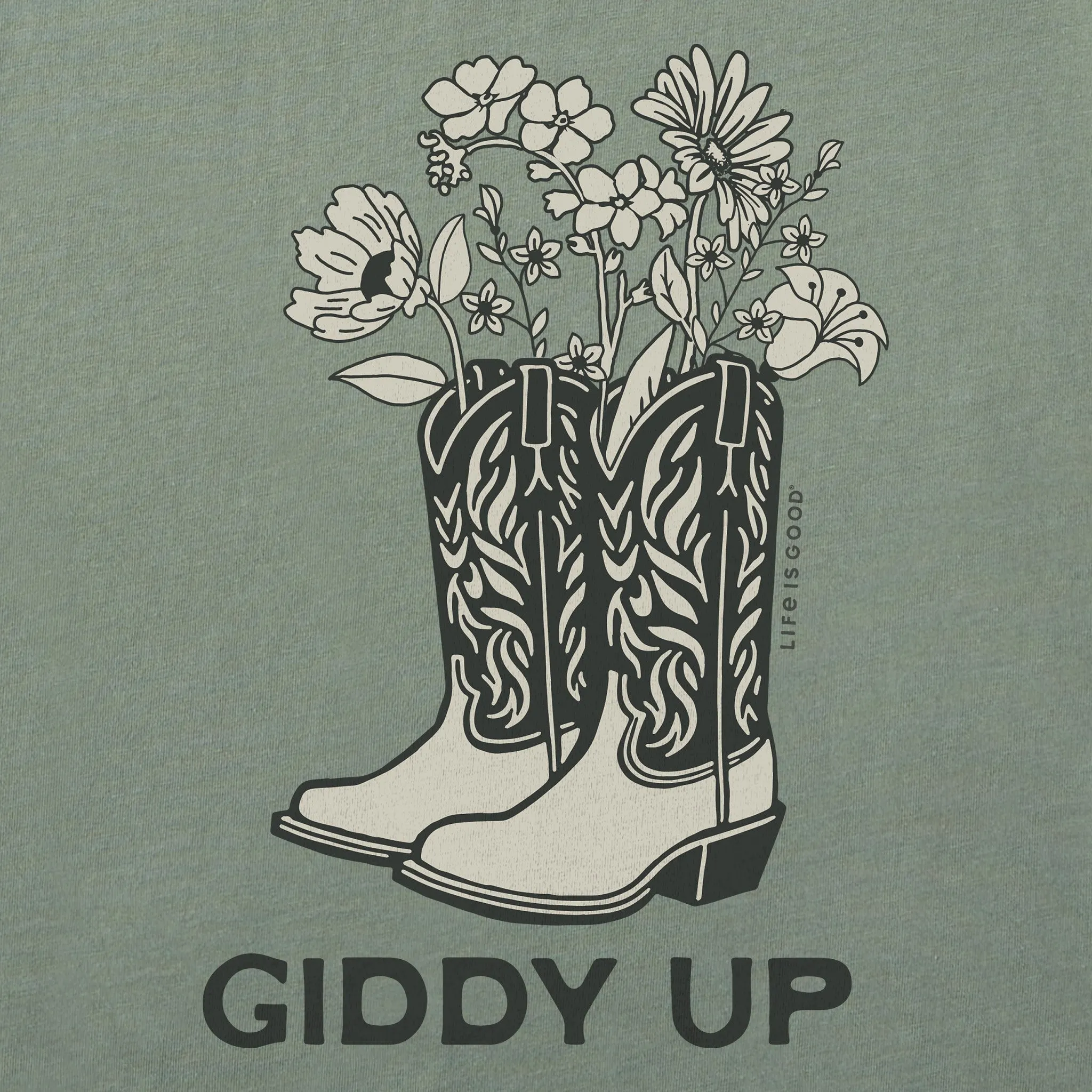 Women's Giddy Up Flower Boots Short Sleeve Crusher Boxy Tee Life is Good