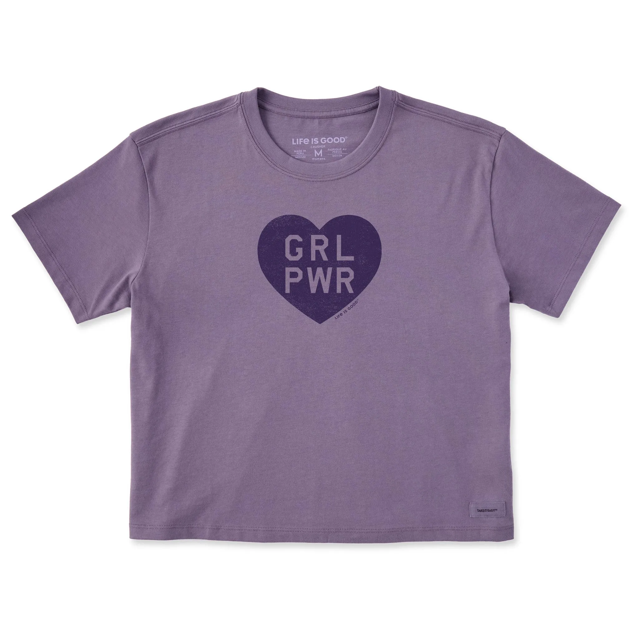 Women's Girl Power Heart Short Sleeve Crusher Boxy Tee Life is Good