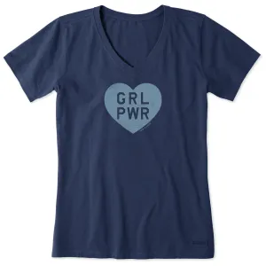 Women's Girl Power Heart Short Sleeve Vee Life is Good
