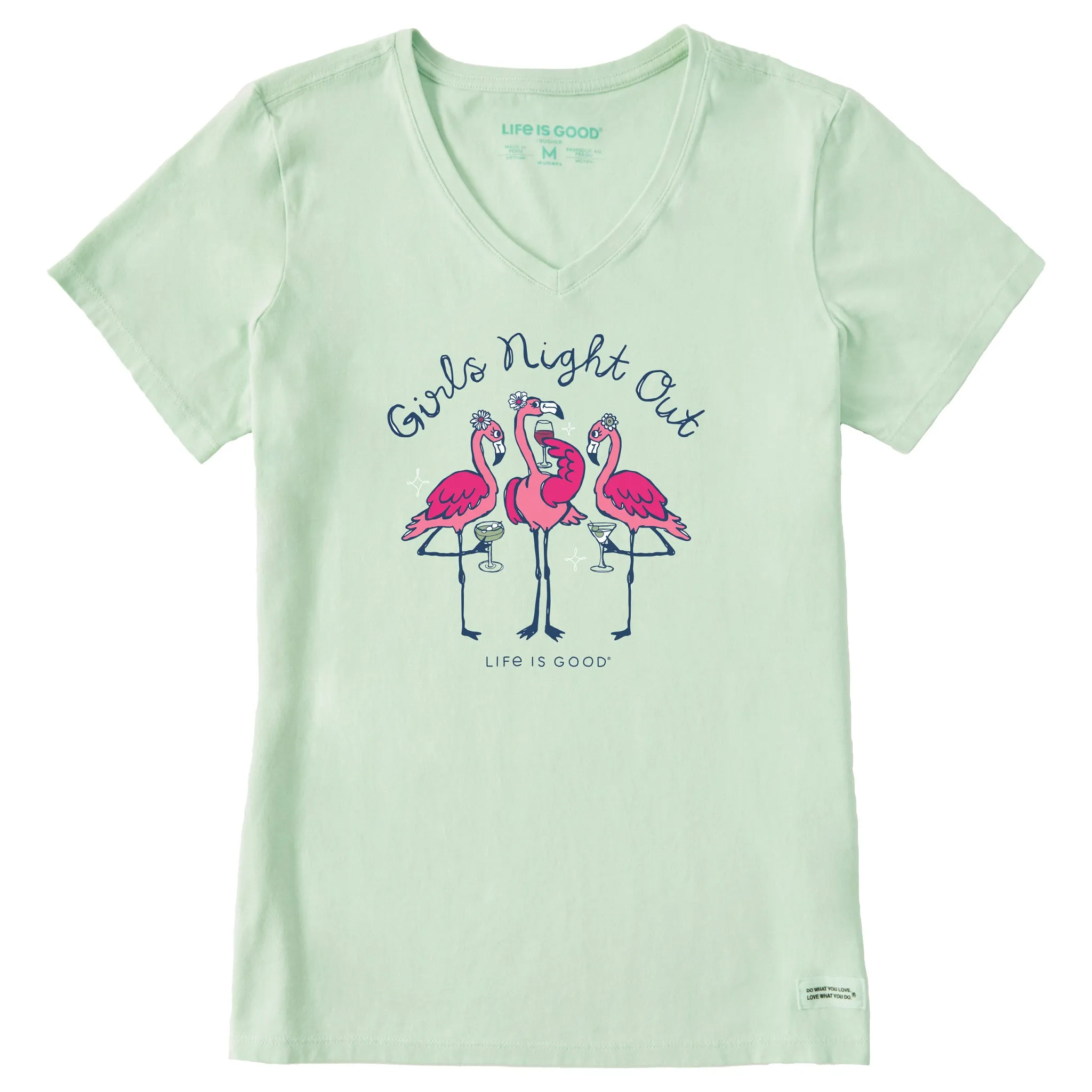 Women's Girls Night Out Flamingo Short Sleeve Crusher Vee Life is Good