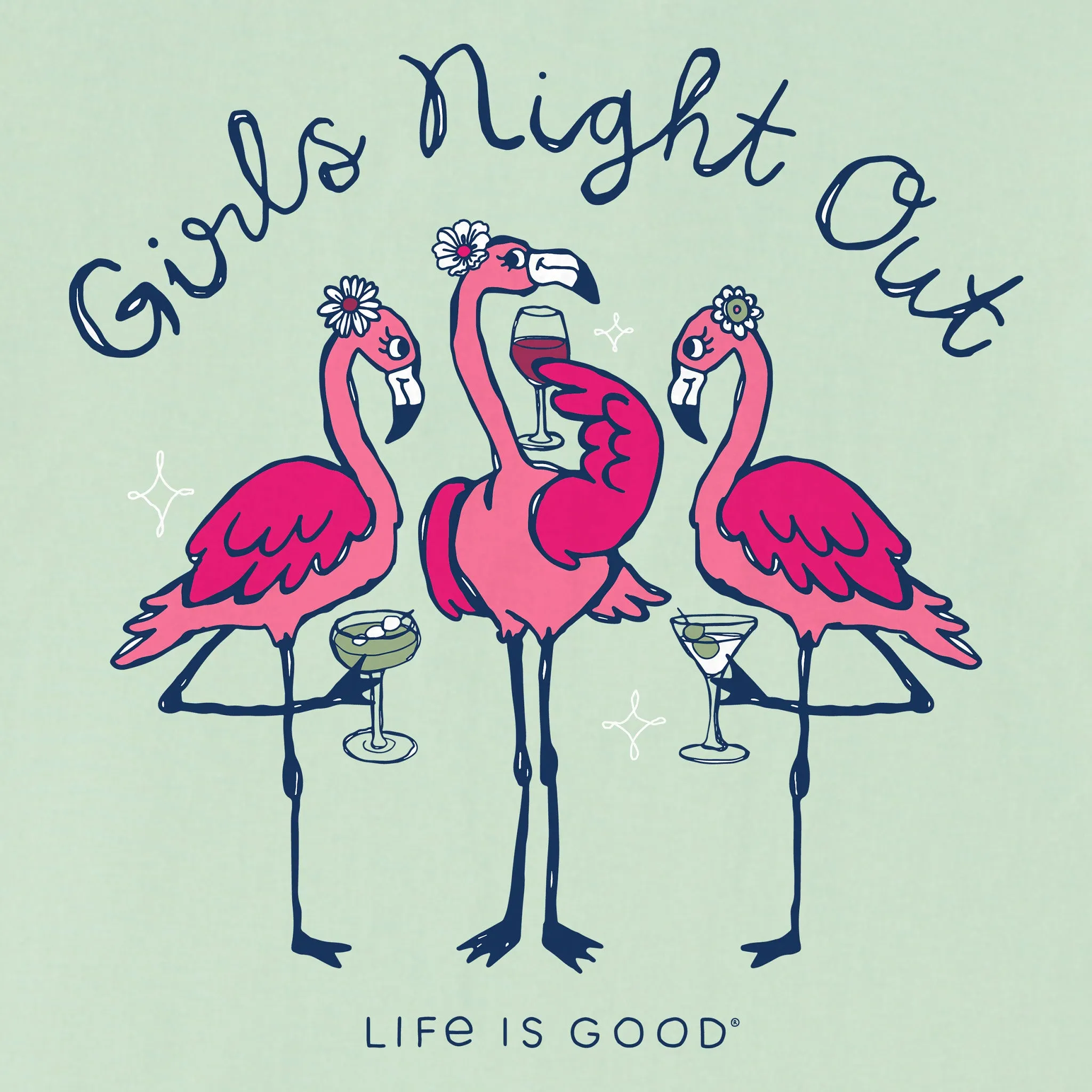 Women's Girls Night Out Flamingo Short Sleeve Crusher Vee Life is Good