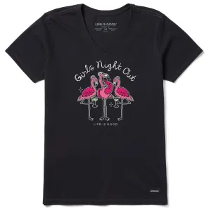 Women's Girls Night Out Flamingo Short Sleeve Crusher Vee Life is Good