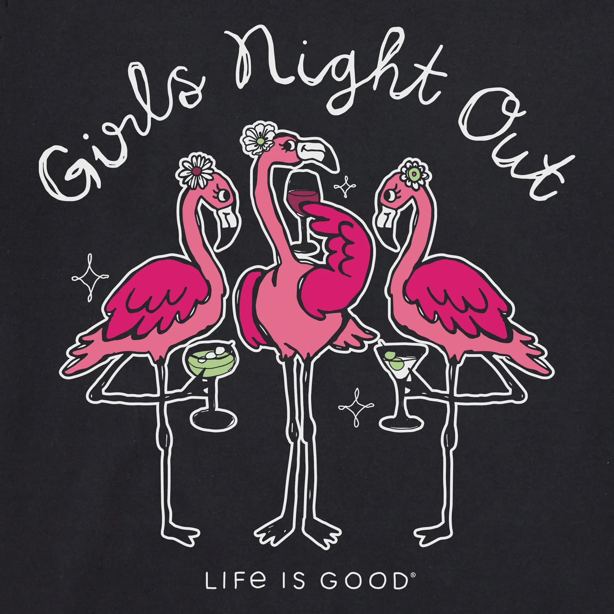Women's Girls Night Out Flamingo Short Sleeve Crusher Vee Life is Good