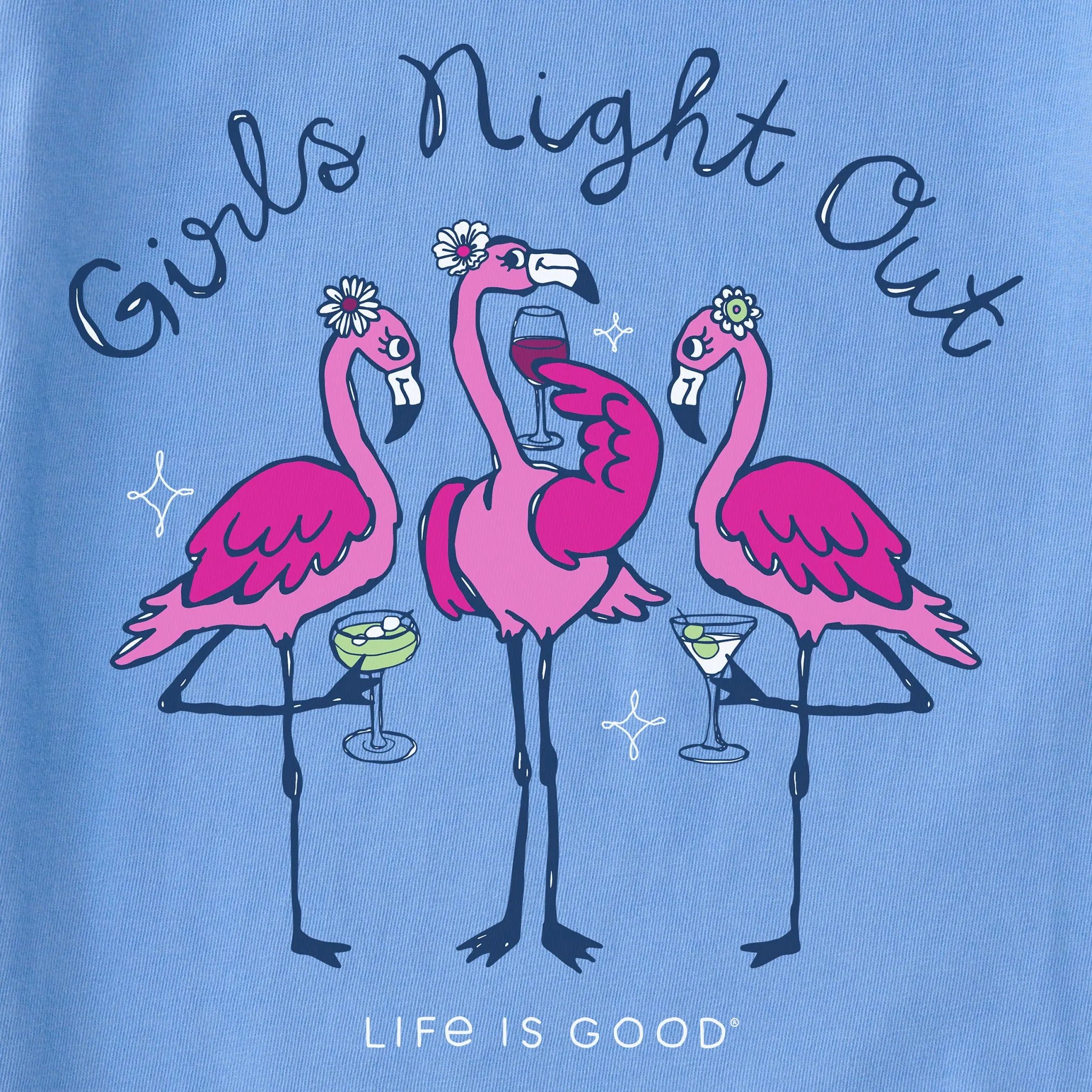 Women's Girls Night Out Flamingo Short Sleeve Crusher Vee Life is Good