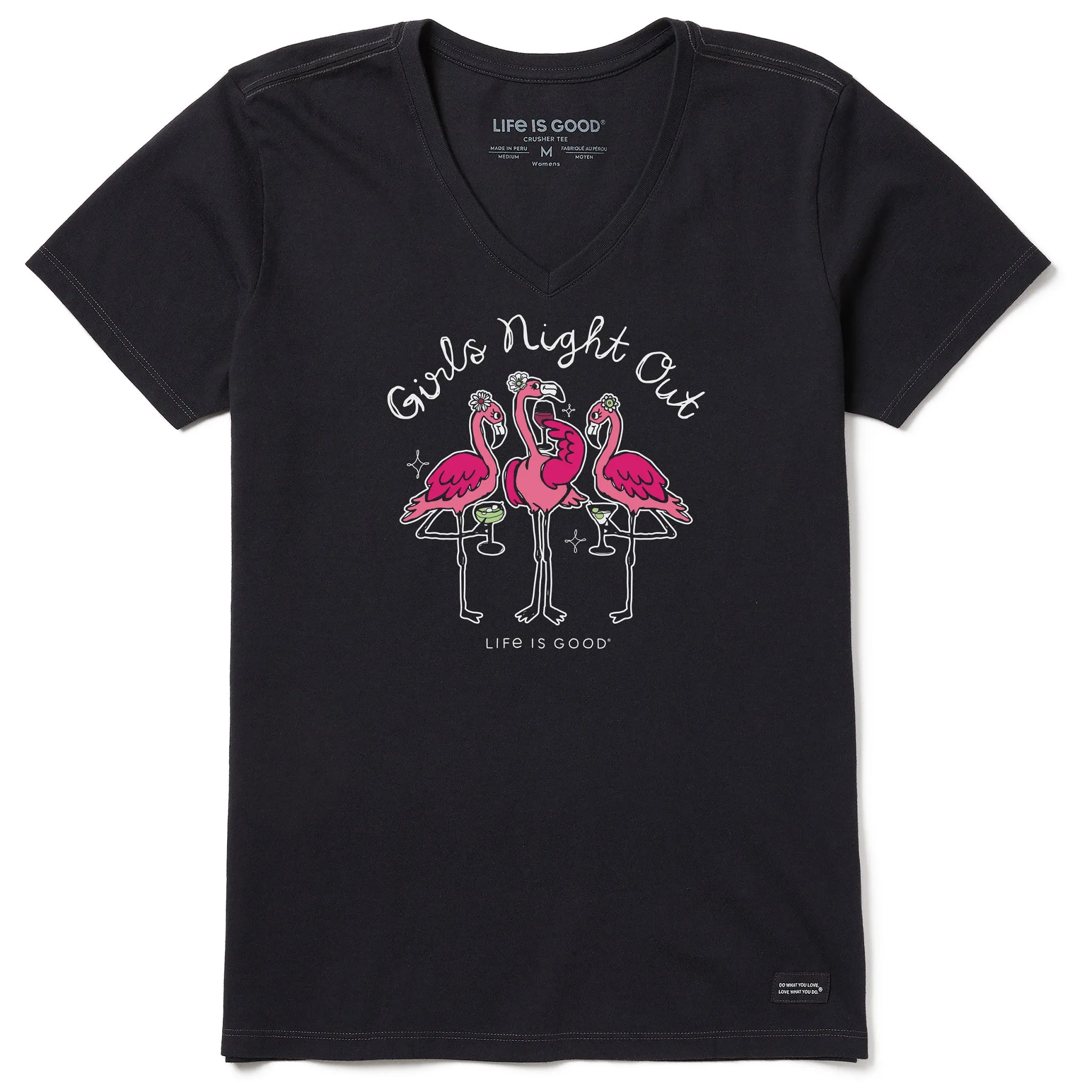 Women's Girls Night Out Flamingo Short Sleeve Crusher Vee Life is Good