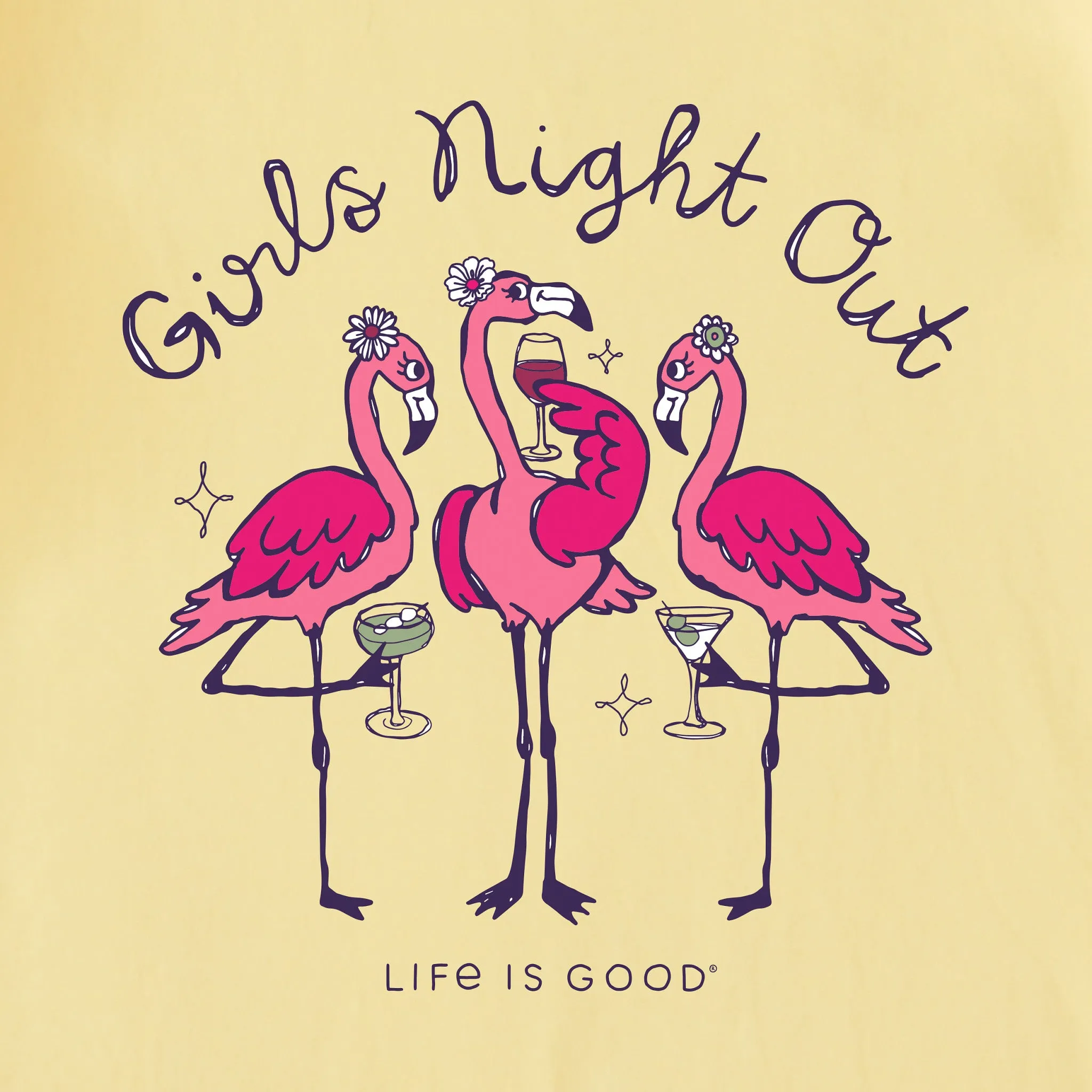 Women's Girls Night Out Flamingo Short Sleeve Tee Life is Good