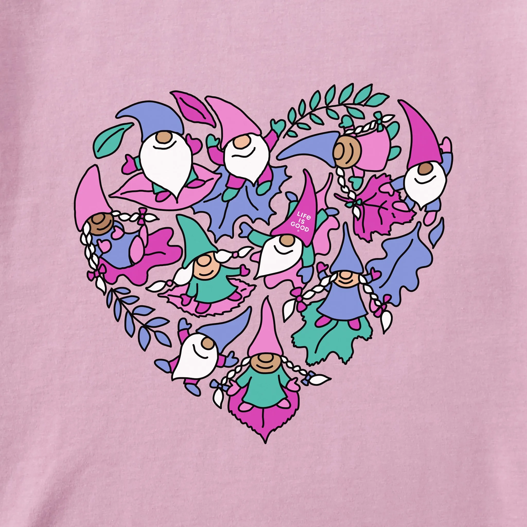 Women's Gnomes & Leaves Heart Long Sleeve Crusher Tee Life is Good