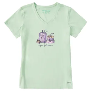 Women's Go Places Luggages Short Sleeve Crusher Vee Life is Good