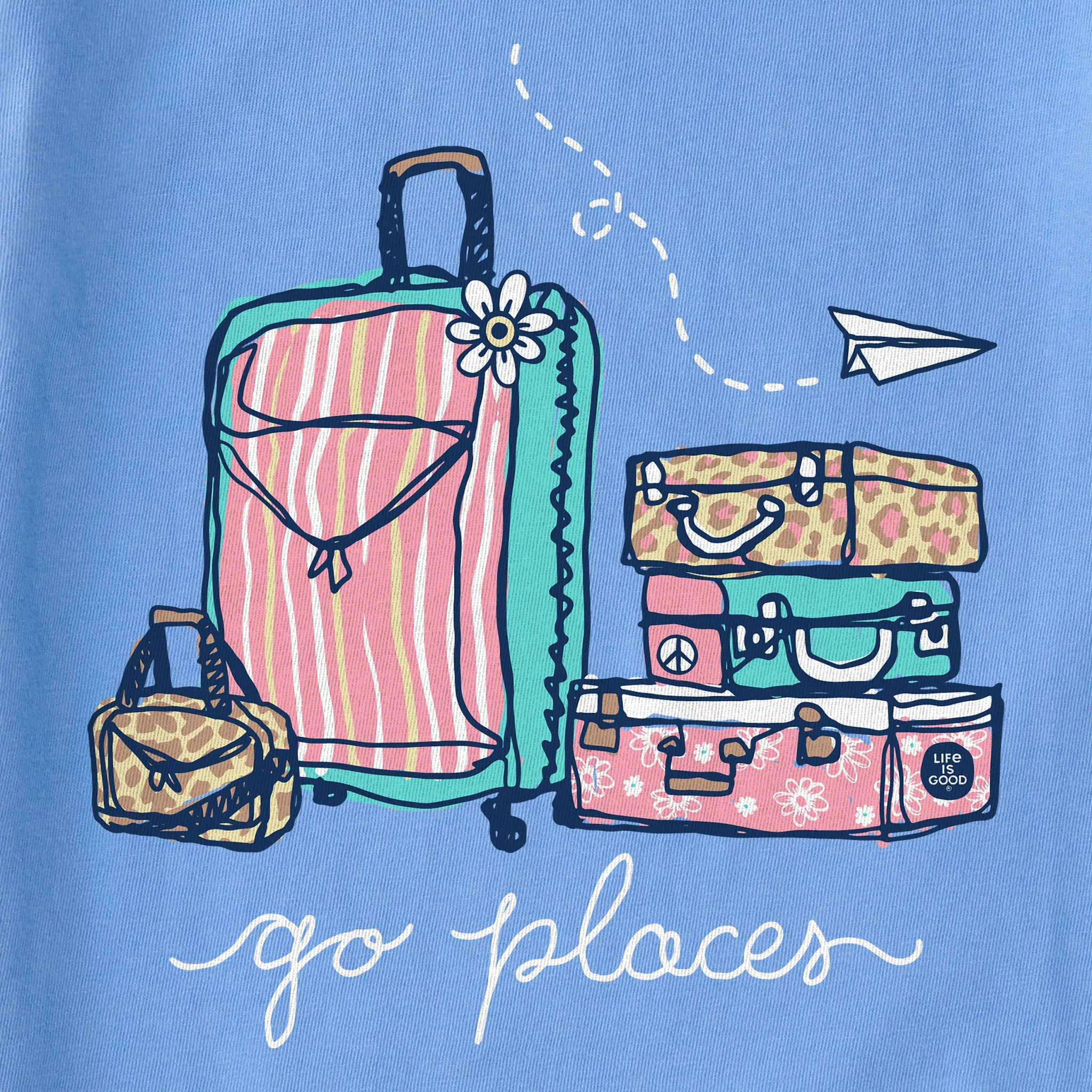 Women's Go Places Luggages Short Sleeve Crusher Vee Life is Good