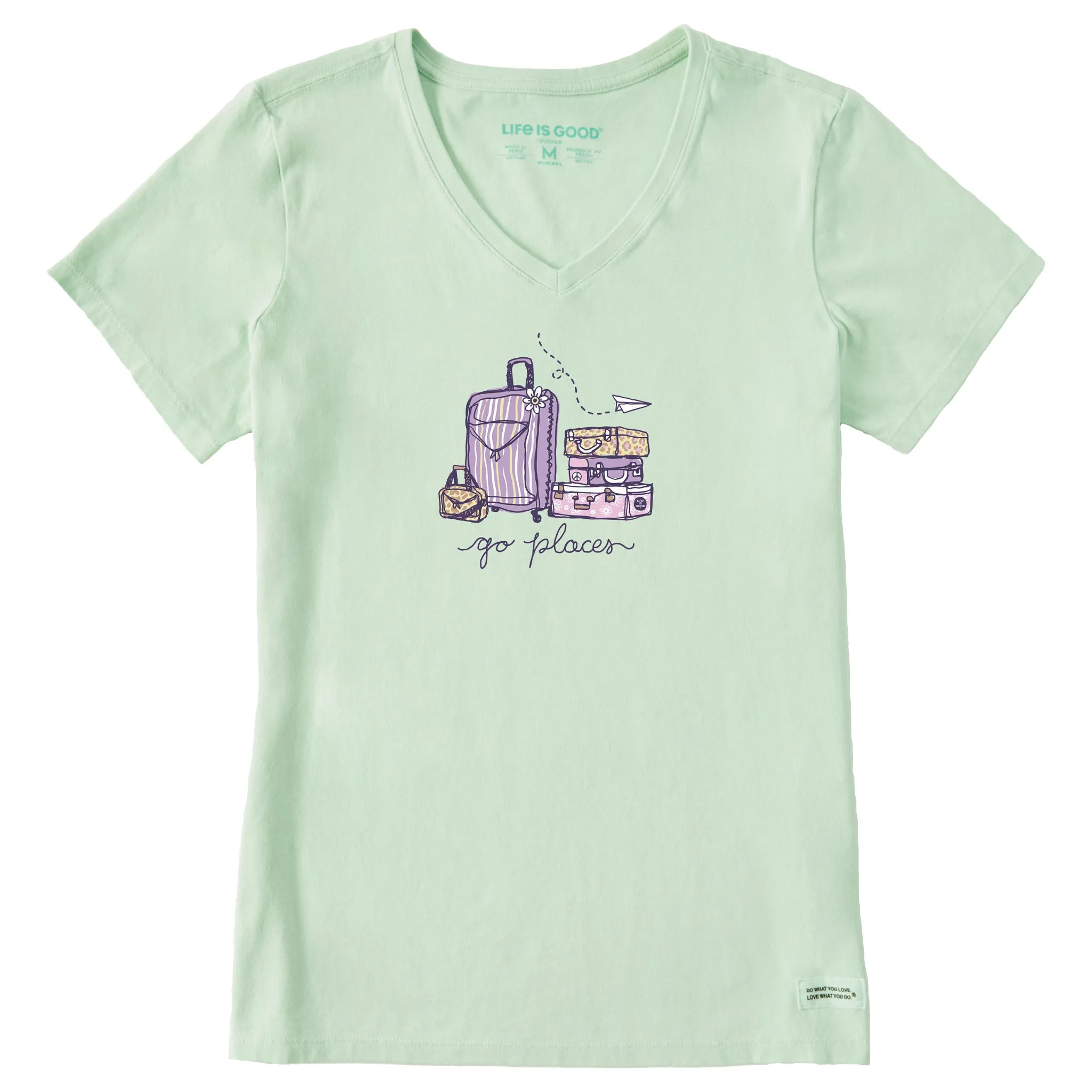 Women's Go Places Luggages Short Sleeve Crusher Vee Life is Good