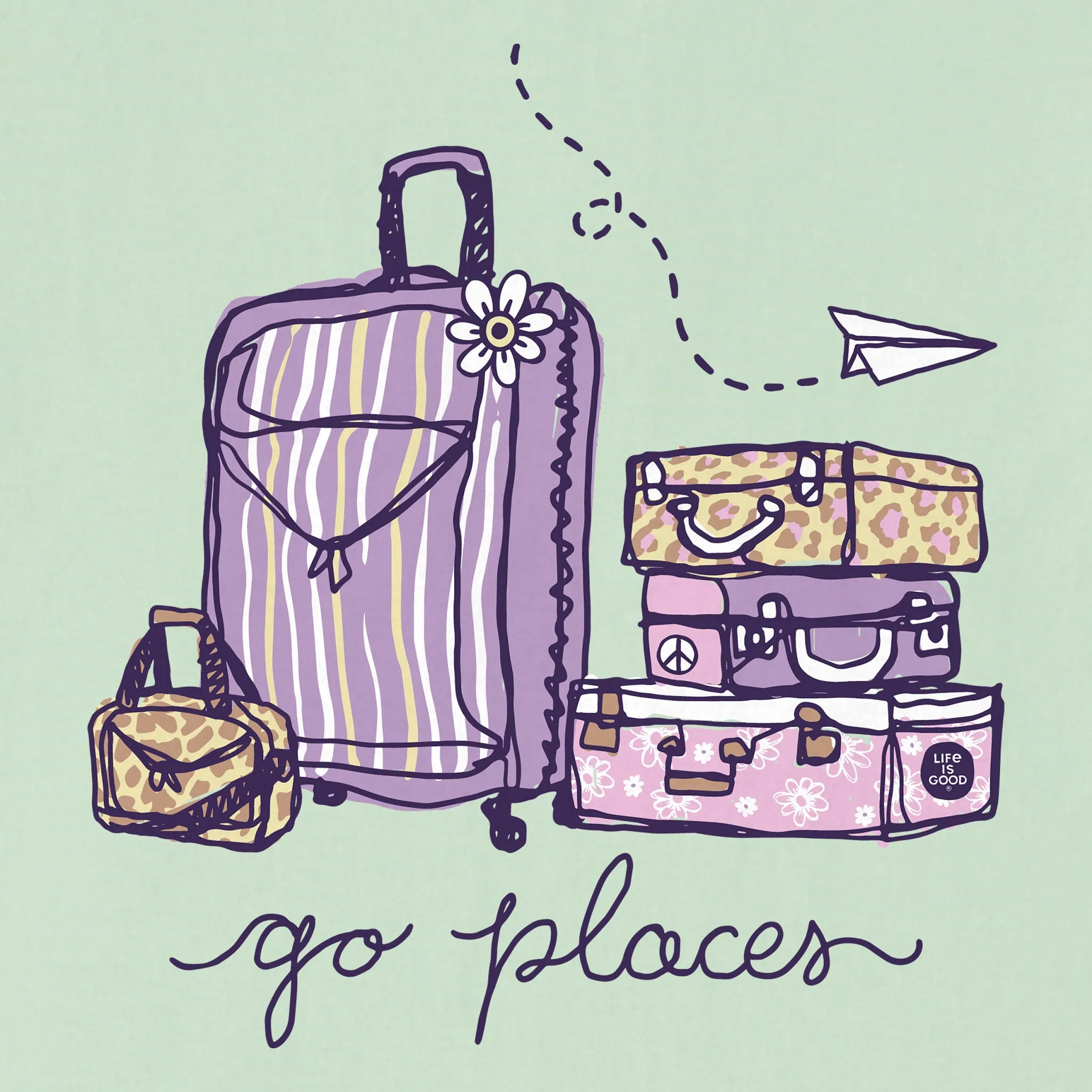 Women's Go Places Luggages Short Sleeve Crusher Vee Life is Good