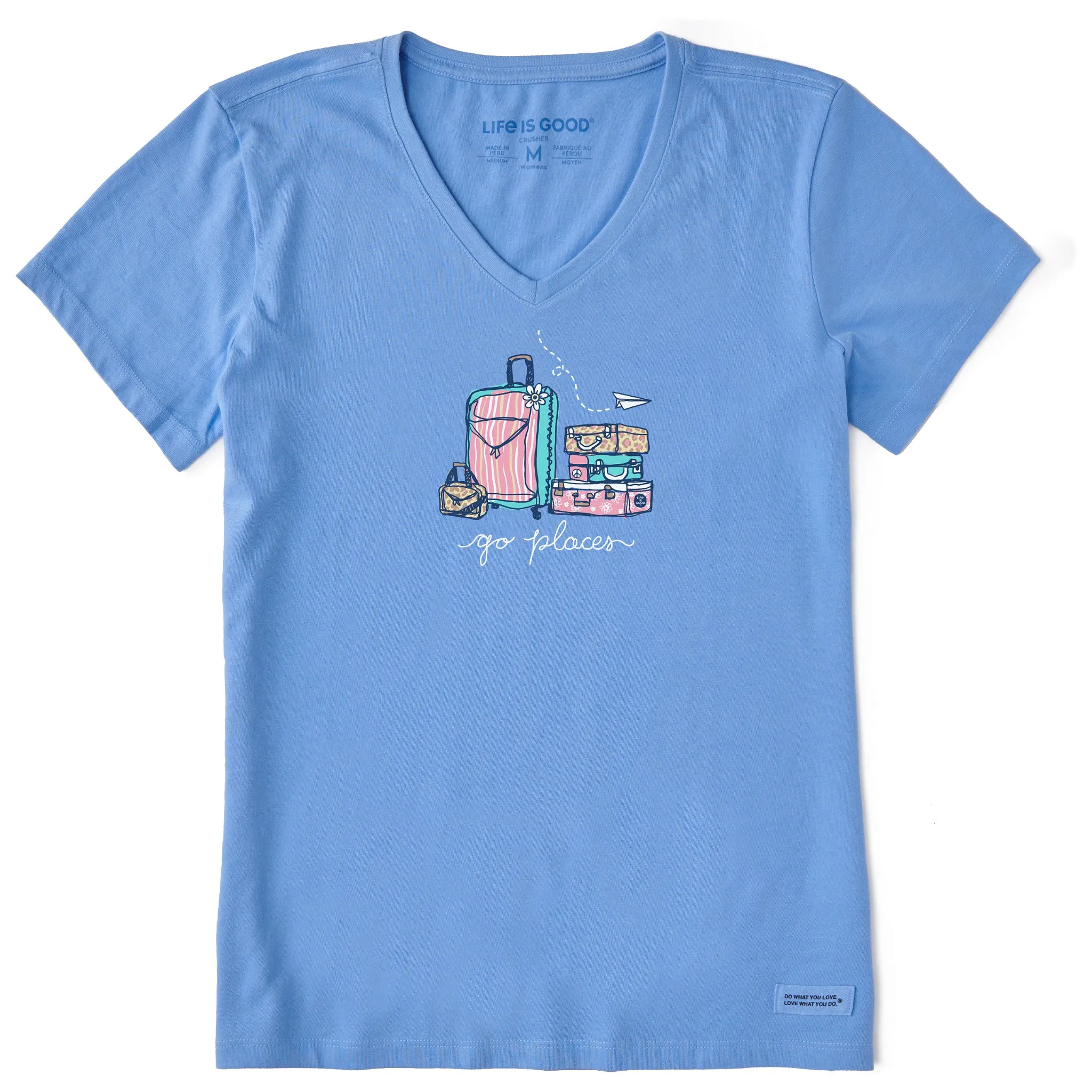 Women's Go Places Luggages Short Sleeve Crusher Vee Life is Good