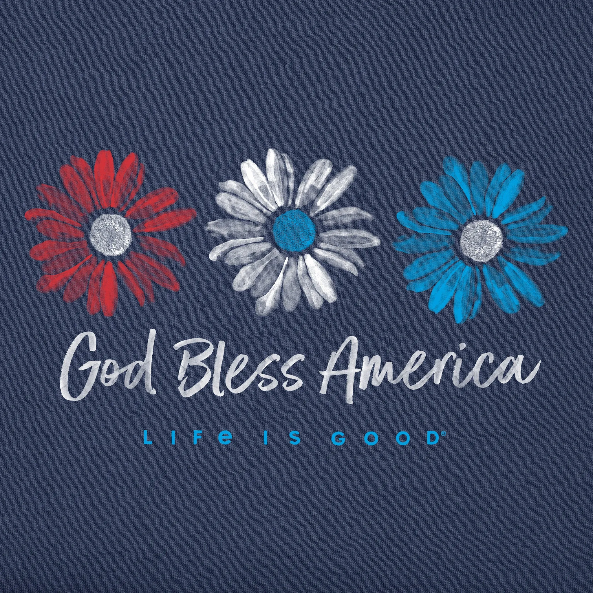 Women's God Bless America Daisies Short Sleeve Vee Life is Good