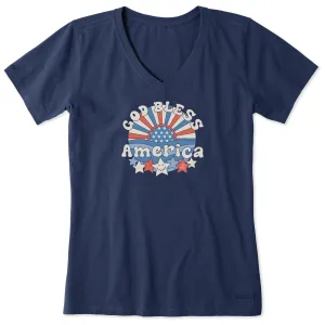 Women's God Bless America Short Sleeve Crusher Vee Life is Good
